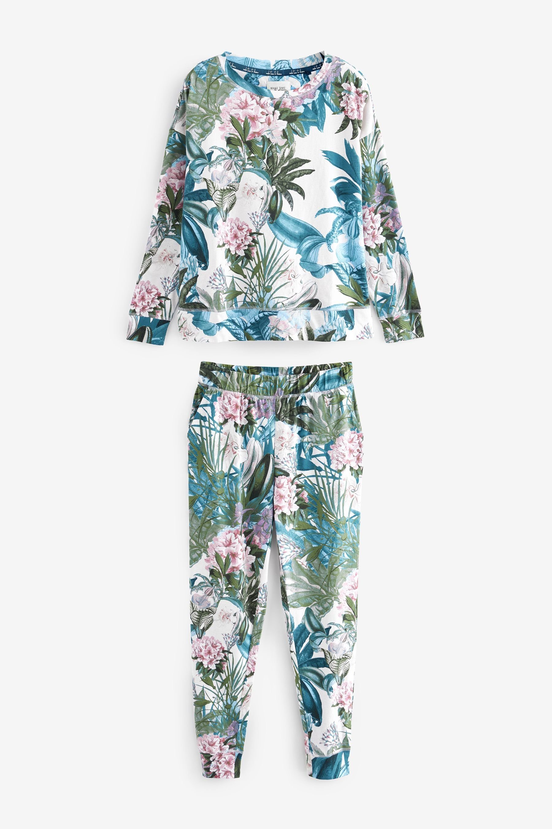 Next Pyjama Langärmeliger Pyjama aus Baumwolle (2 tlg) Ecru Floral