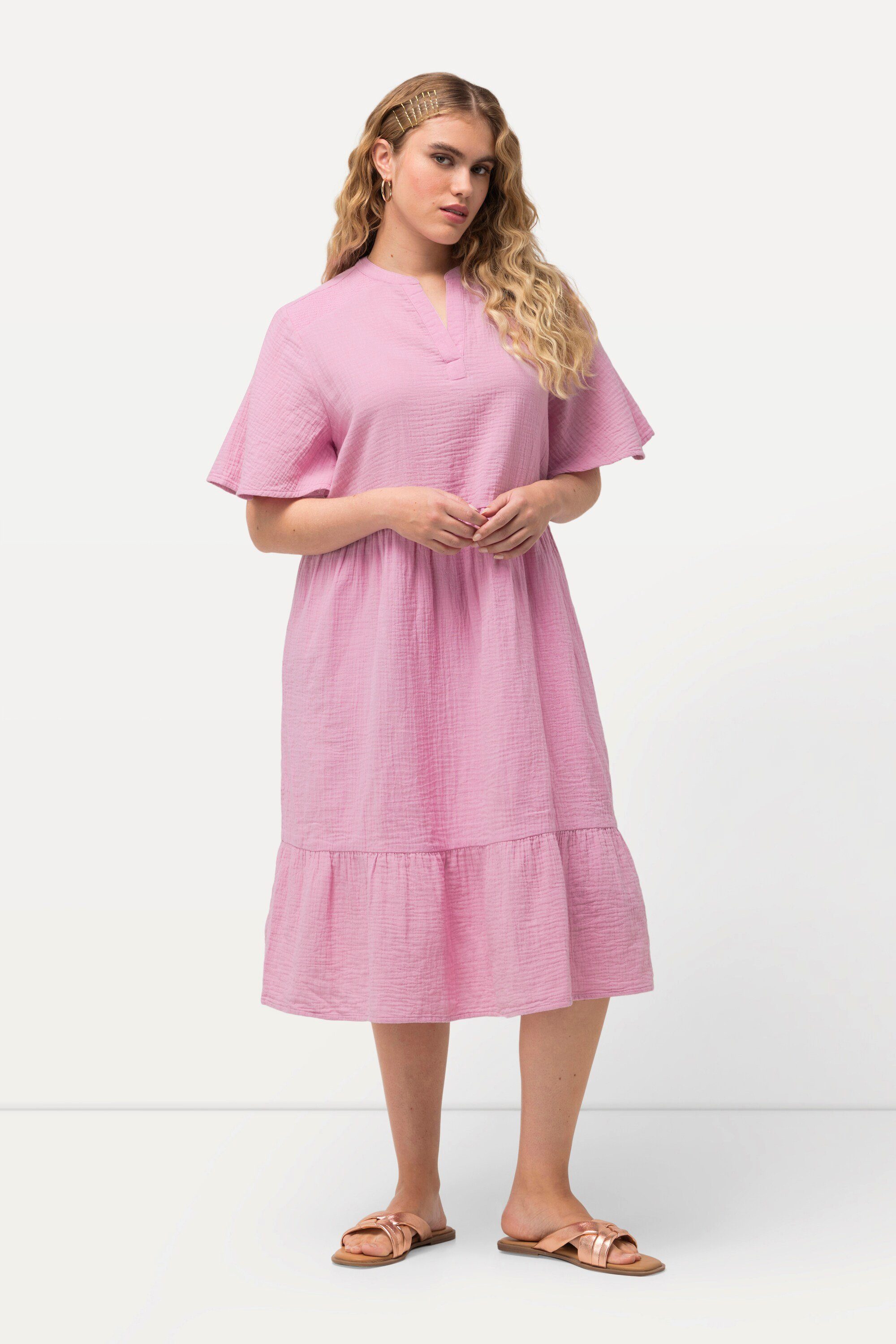 Ulla Popken Jerseykleid Musselin-Kleid A-Linie Tunika-Ausschnitt Halbarm