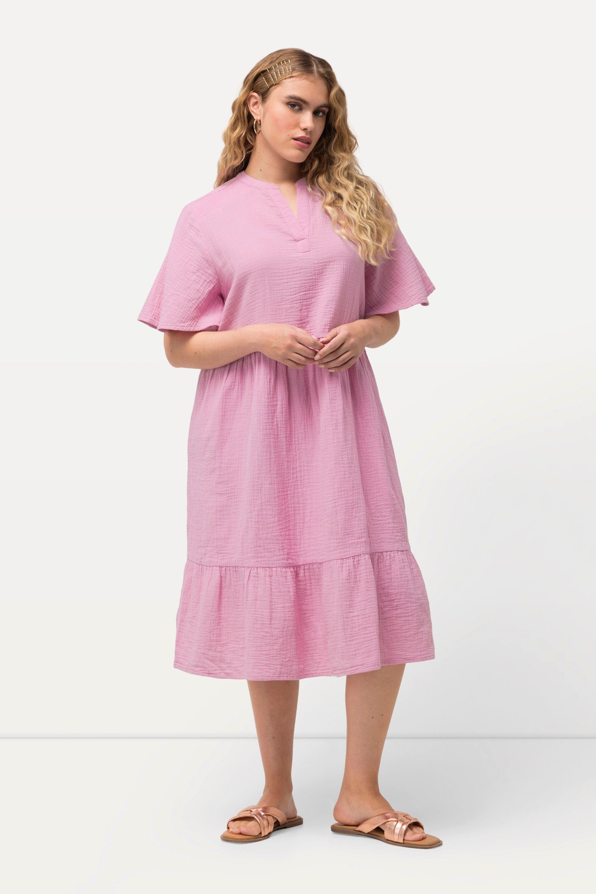 Ulla Popken Jerseykleid Musselin-Kleid A-Linie Tunika-Ausschnitt günstig online kaufen
