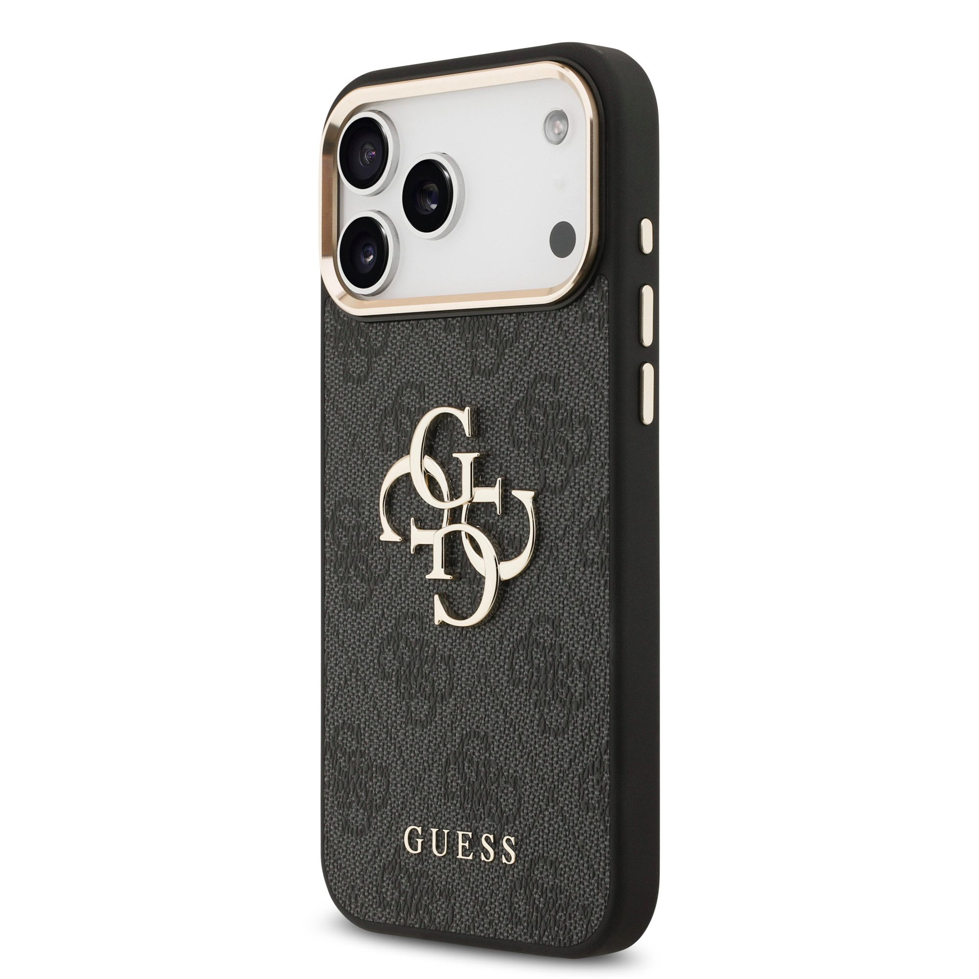 Guess Handyhülle GUESS Case für iPhone 17 Pro Max Metal Logo Gold Hülle Cover Schwarz