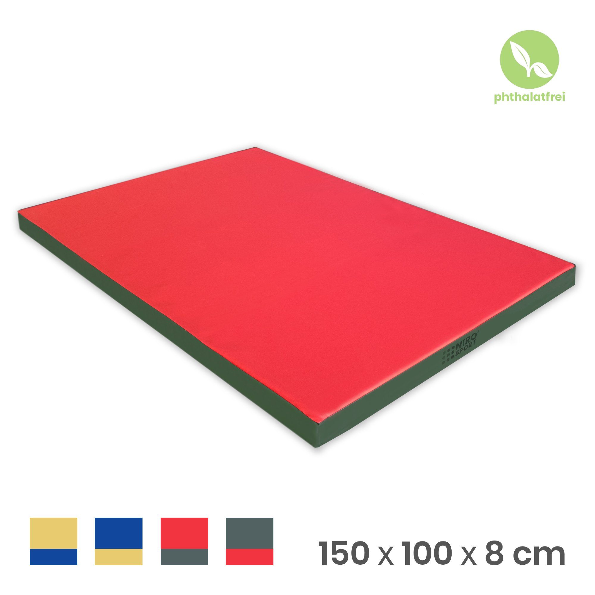 NiroSport Weichbodenmatte 150x100x8cm Fitnessmatte rot robust Turnmatte (1er-Pack), abwaschbar, Gymnastikmatte Schutzmatte