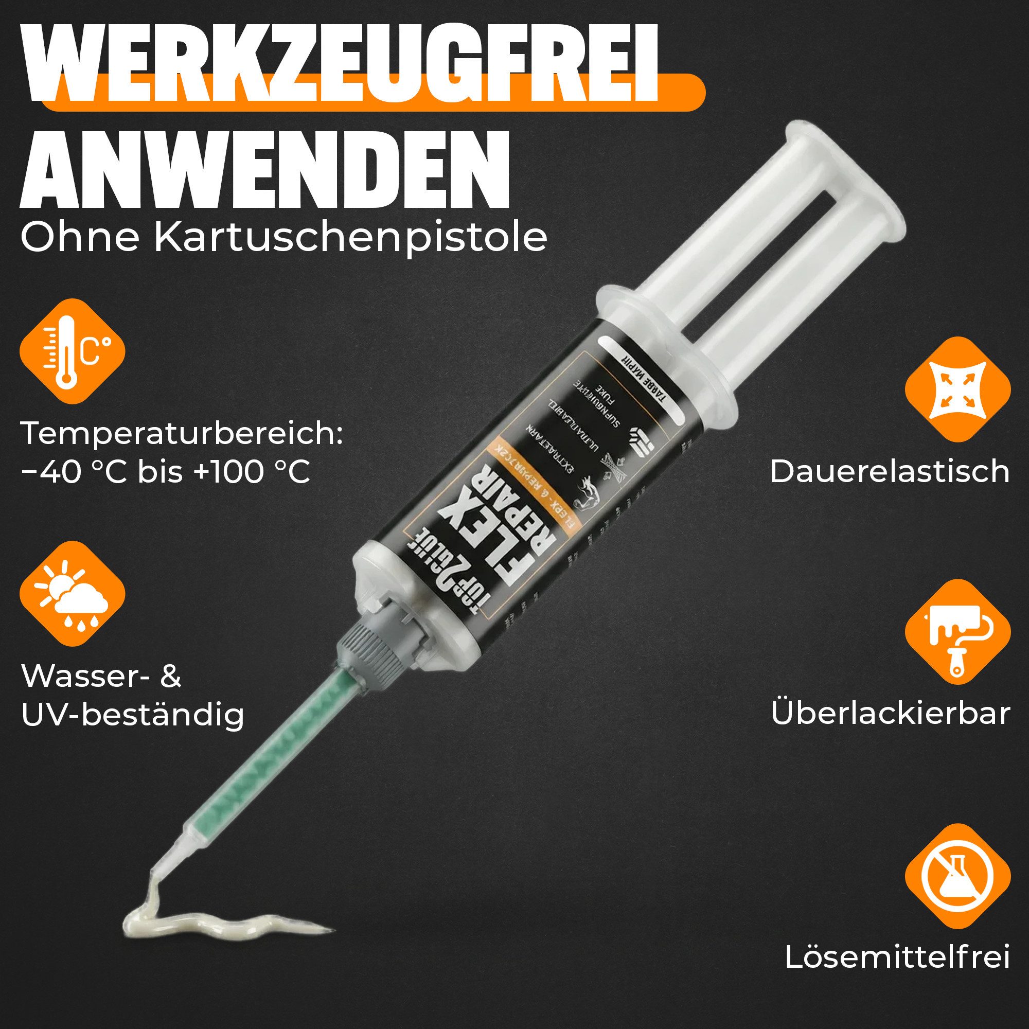 Top2Glue Montagekleber 2K-Kleber Flex Repair 2K MS Polymer, weiß, 35 g mit 4 Mischdüsen – Bild 5 von 5