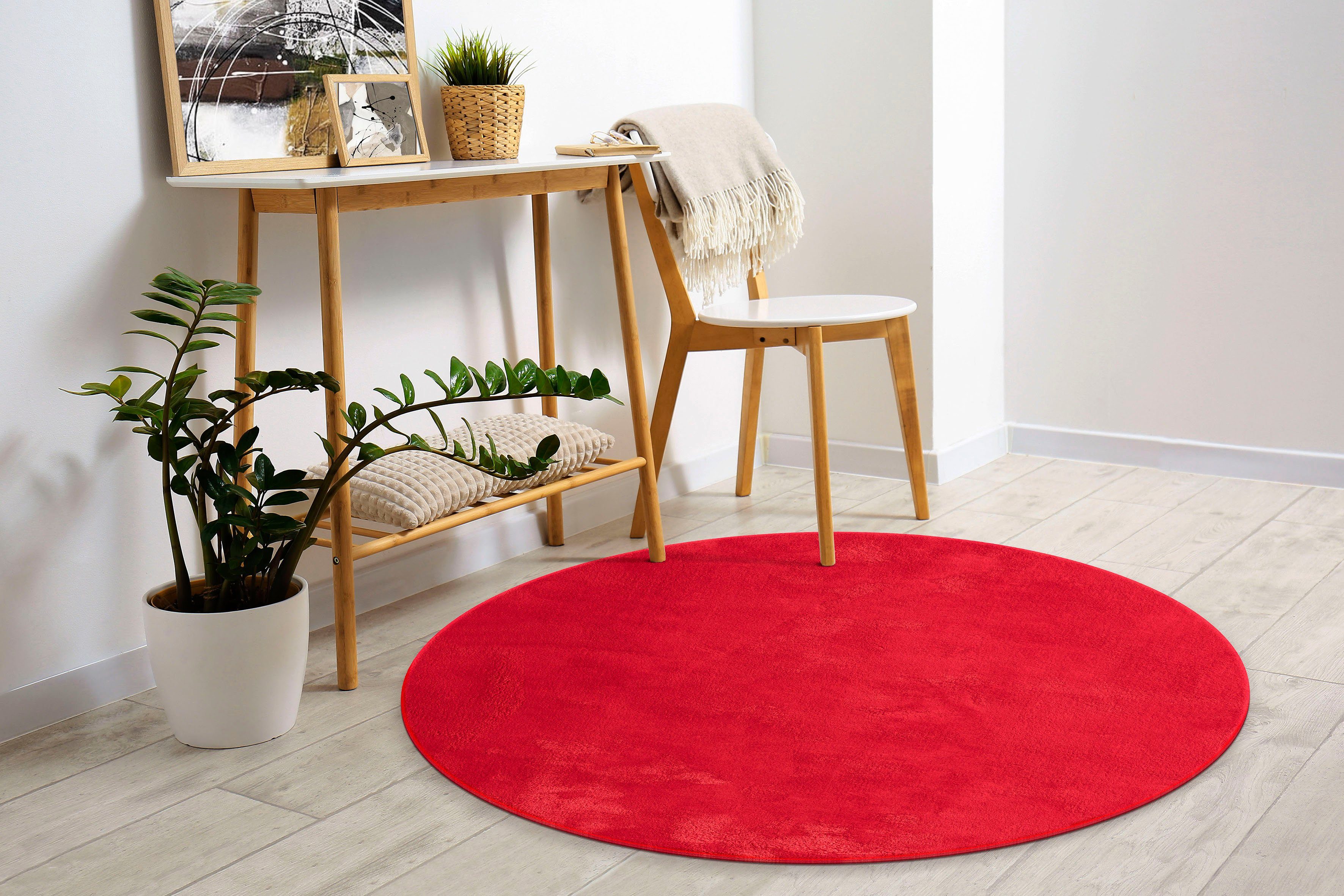 Teppich rot Kunstfellteppich und mm, Haptik besonders Fell merinos, Höhe: weich 37, rund, kuschelig, Loft 19