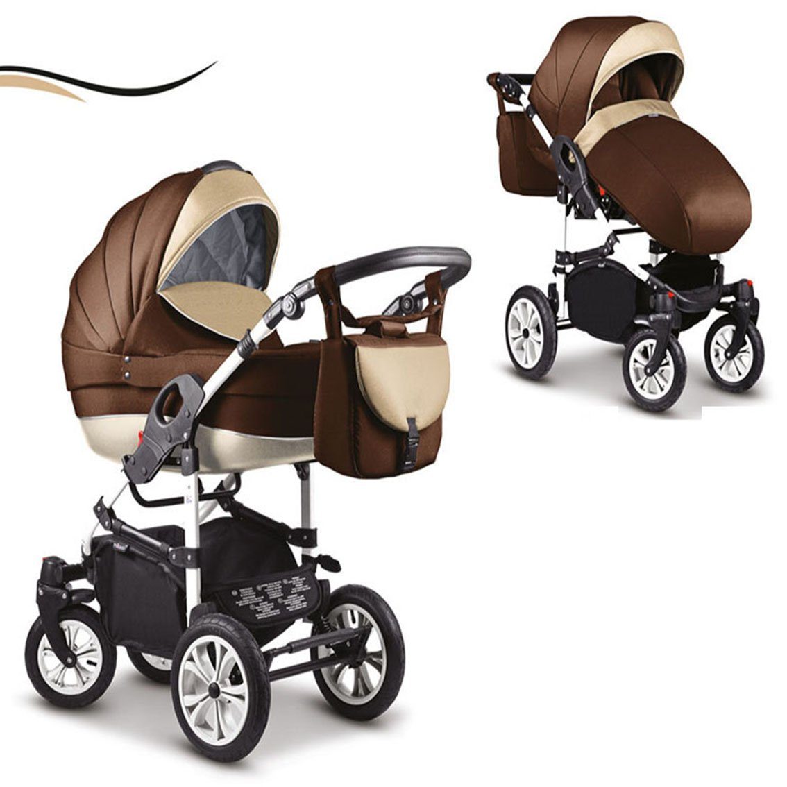 babies-on-wheels Kombi-Kinderwagen 2 in 1 Kinderwagen-Set Cosmo - 13 Teile - in 16 Farben Braun-Weiß