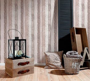 living walls Vliestapete Best of Wood`n Stone 2nd Edition, Holz, Landhaus Tapete Holzoptik Braun Creme