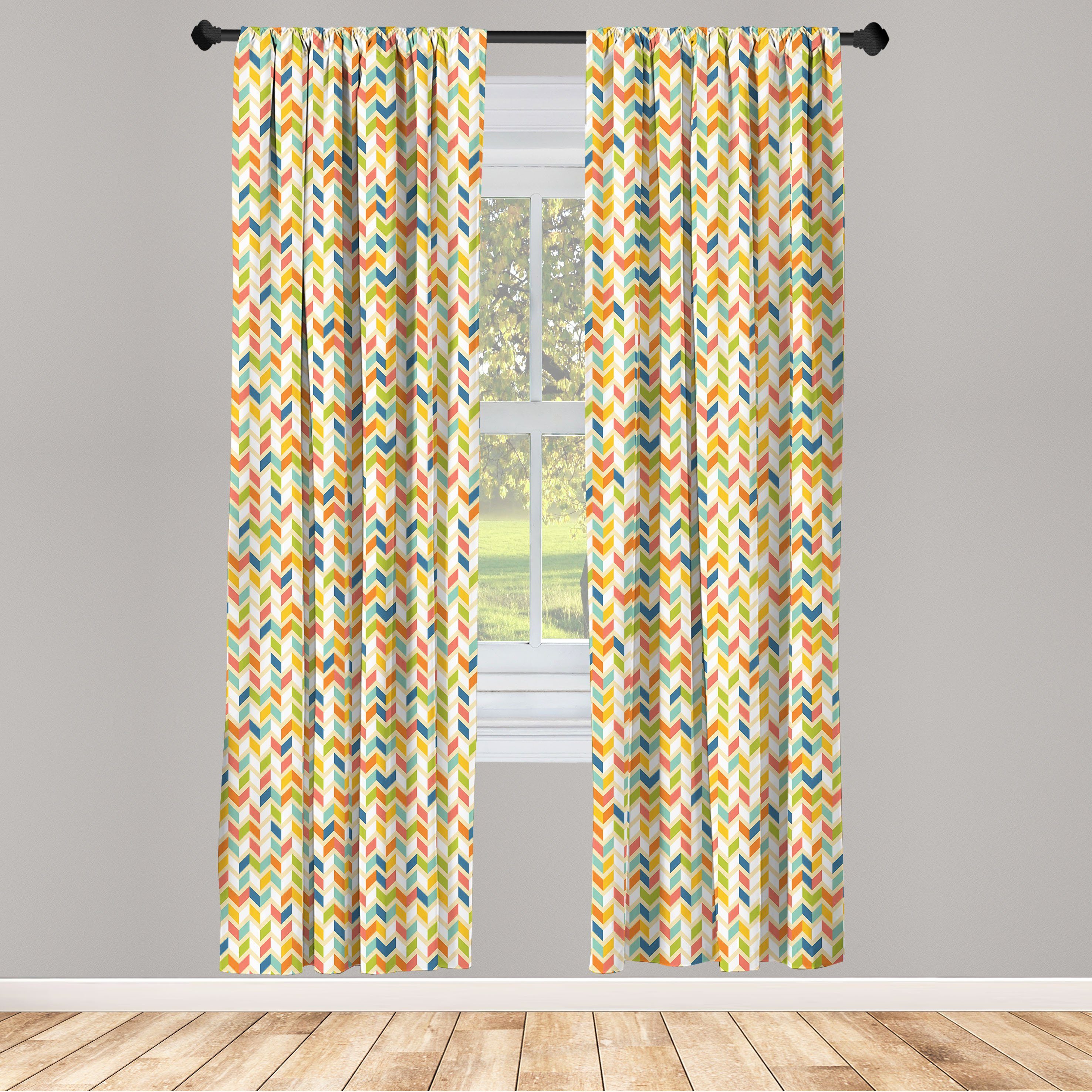 Gardine Vorhang für Wohnzimmer Schlafzimmer Dekor, Abakuhaus, Microfaser, Winkel Regenbogen mit schrägen Streife | Fertiggardinen