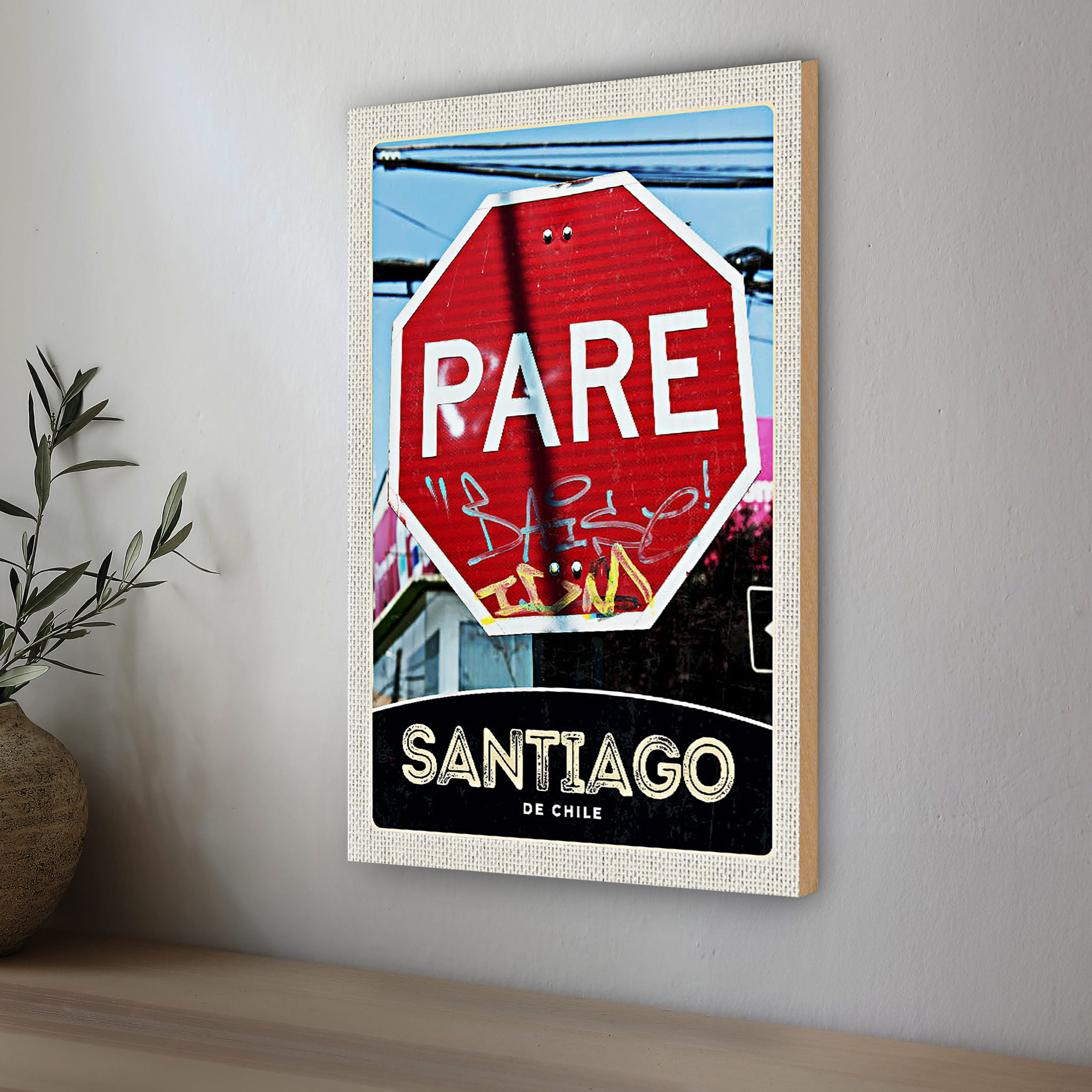Roomando Holzbild Reise 12x18cm Santiago De Chile Amerika rotes