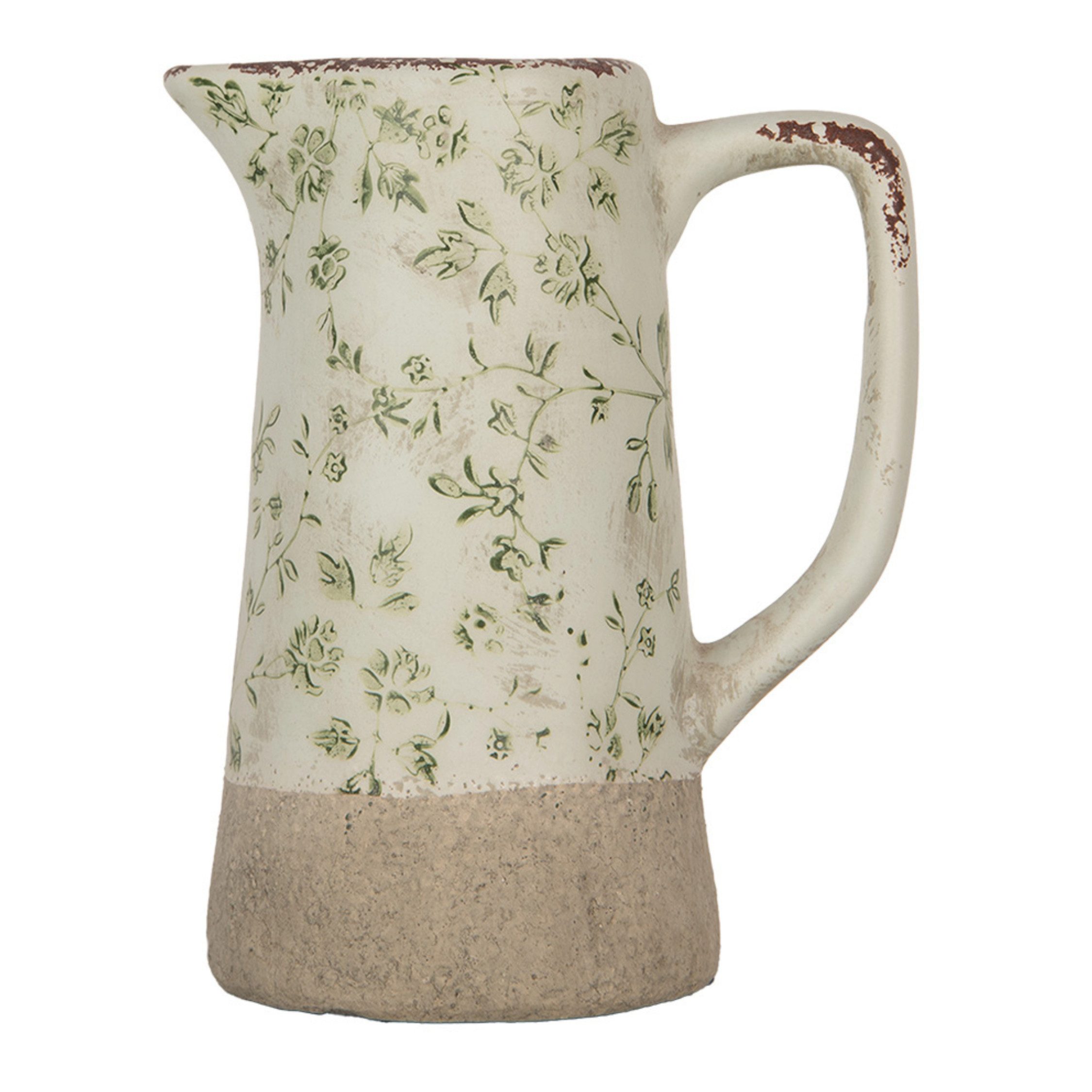 Clayre & Eef Dekovase Clayre & Eef Kanne Grün Beige mit Blumenmotiv