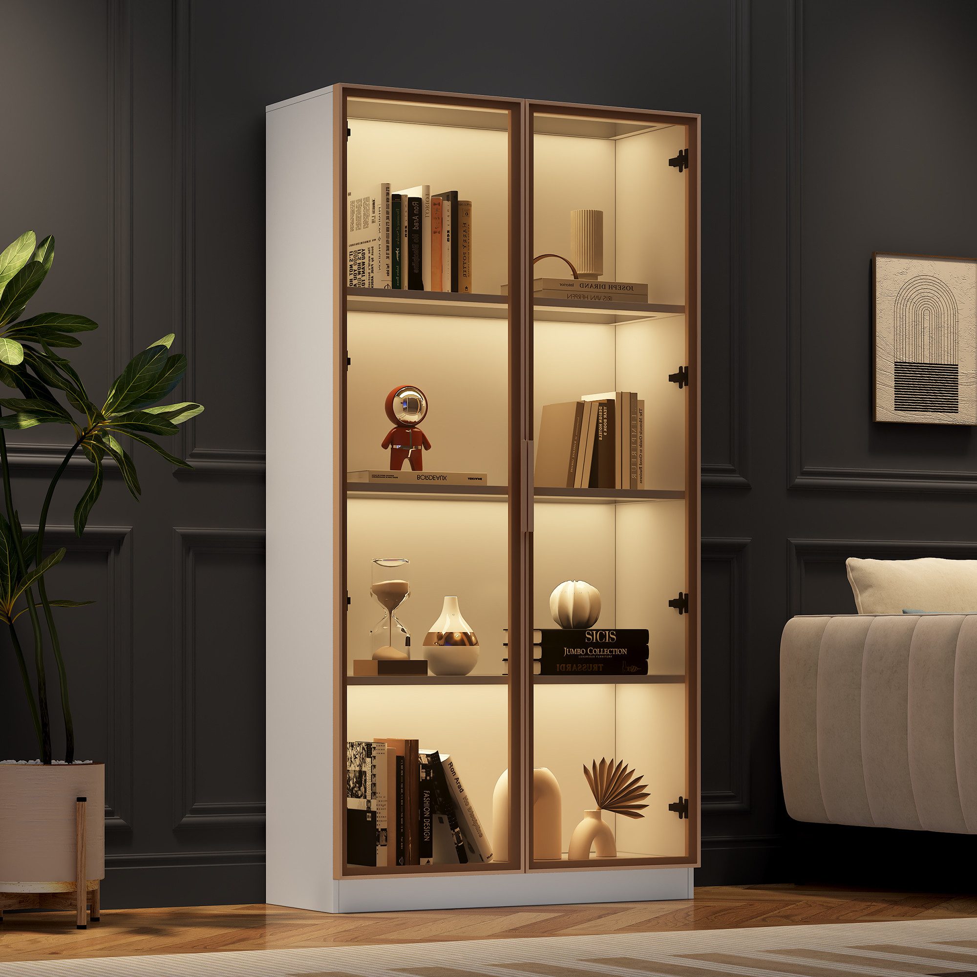 REDOM Standvitrine LED Vitrinenschrank Glasvitrine Weiß günstig online kaufen