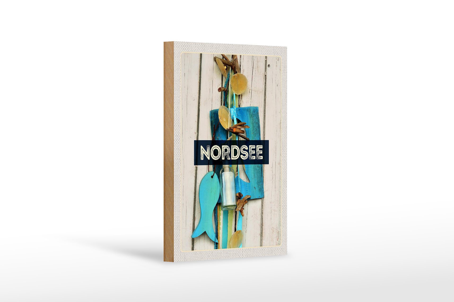 Holzbild Reise 12x18 cm Nordsee Anhänger Fisch