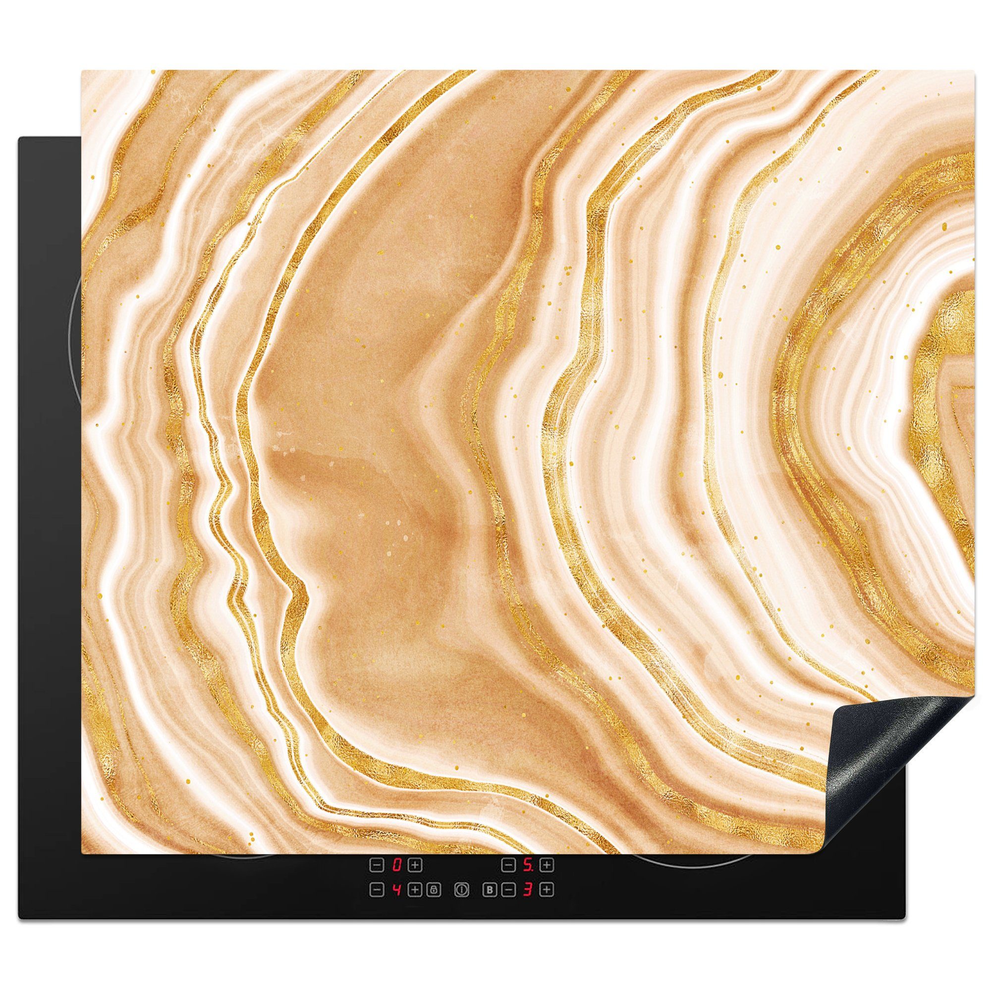 MuchoWow Herdblende-/Abdeckplatte Achat Stein - Gold - Edelsteine - Luxus, Vinyl, (1 tlg), 58x51 cm, Küchen Dekoration für Induktionsherd, Induktionskochfeld