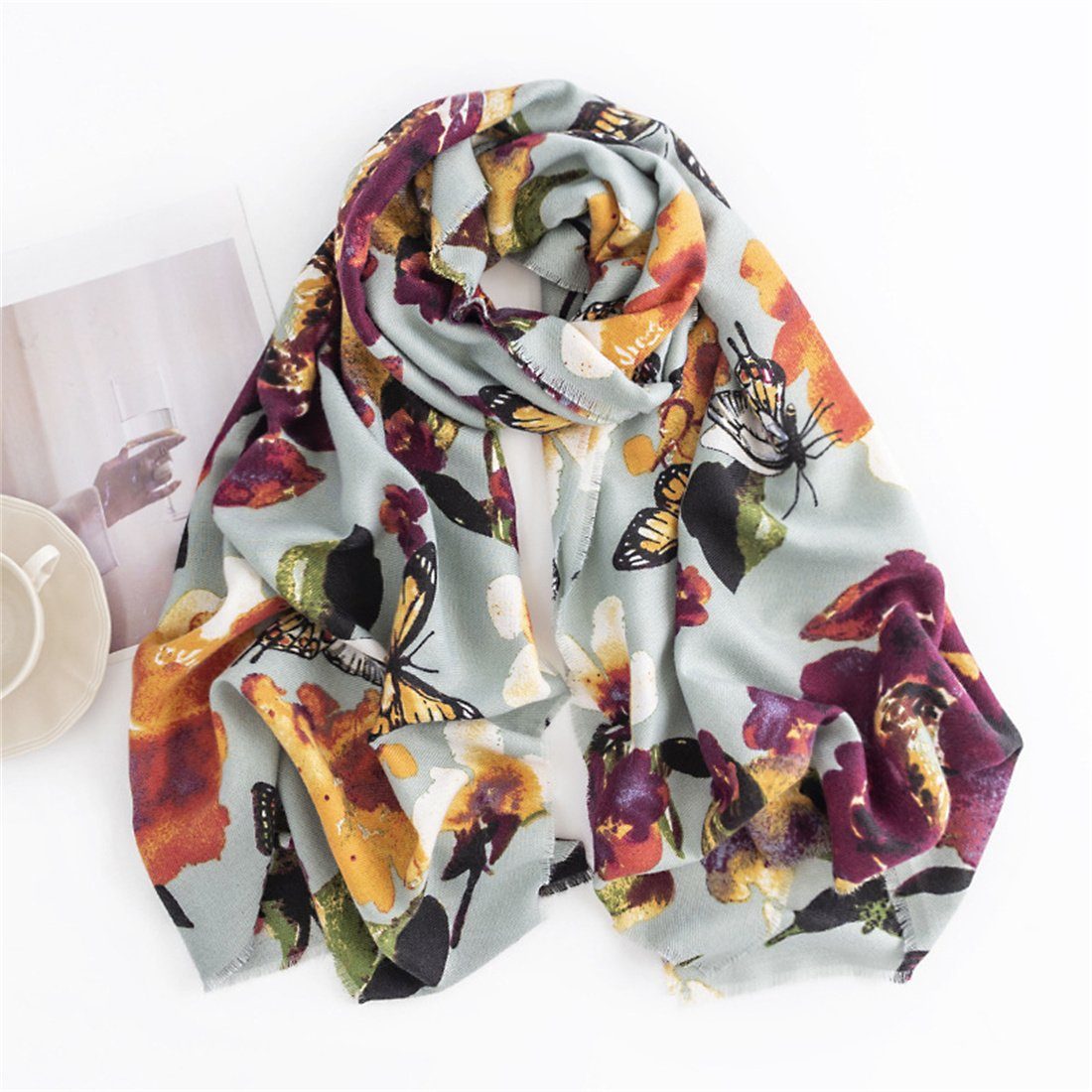 DÖRÖY Modeschal Frauen Schmetterling gedruckt Schal,Winter Warm Schal,Anti-Kälte-Schal