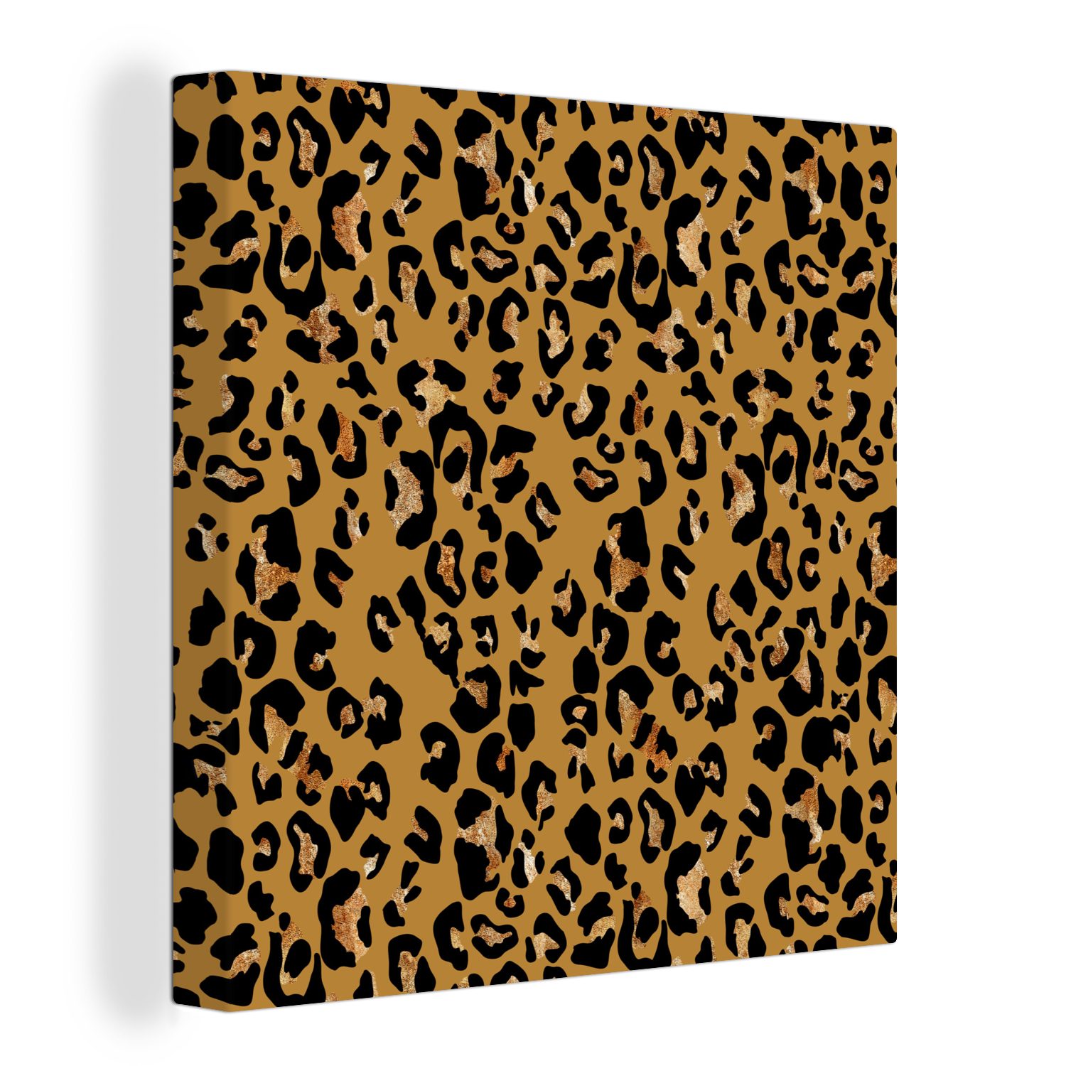 OneMillionCanvasses® Leinwandbild Pantherdruck - Gelb - Gold, (1 St), Leinwand Bilder für Wohnzimmer Schlafzimmer