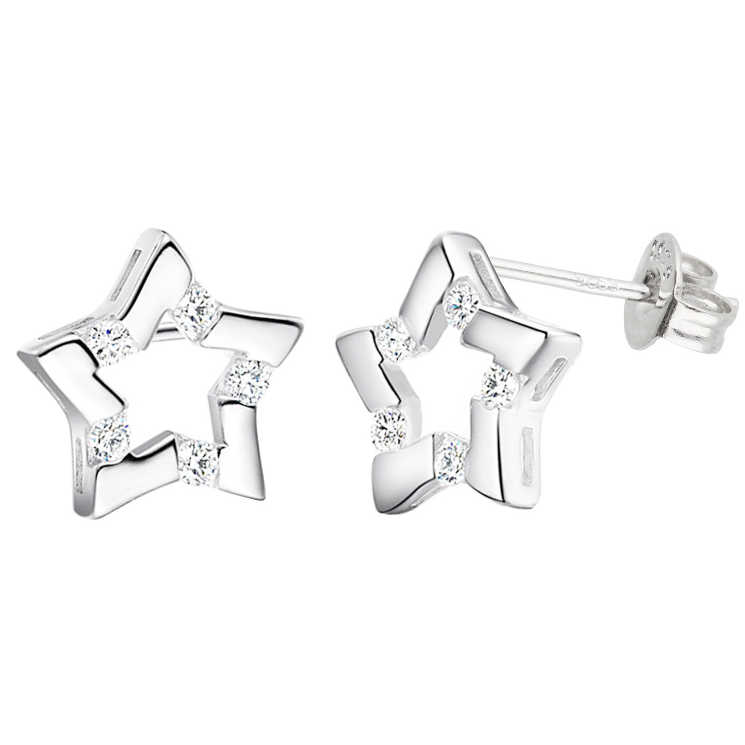 Paar Ohrstecker Silber Ohrringe Zirkonia Steine Sterne Ohrstecker Stecker Klein Modern