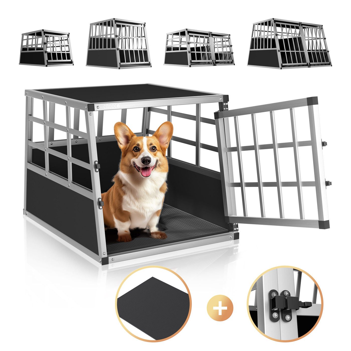 Cadoca Tiertransportbox, Aluminium Kofferraum verschließbar trapezförmig M 70x54x51cm