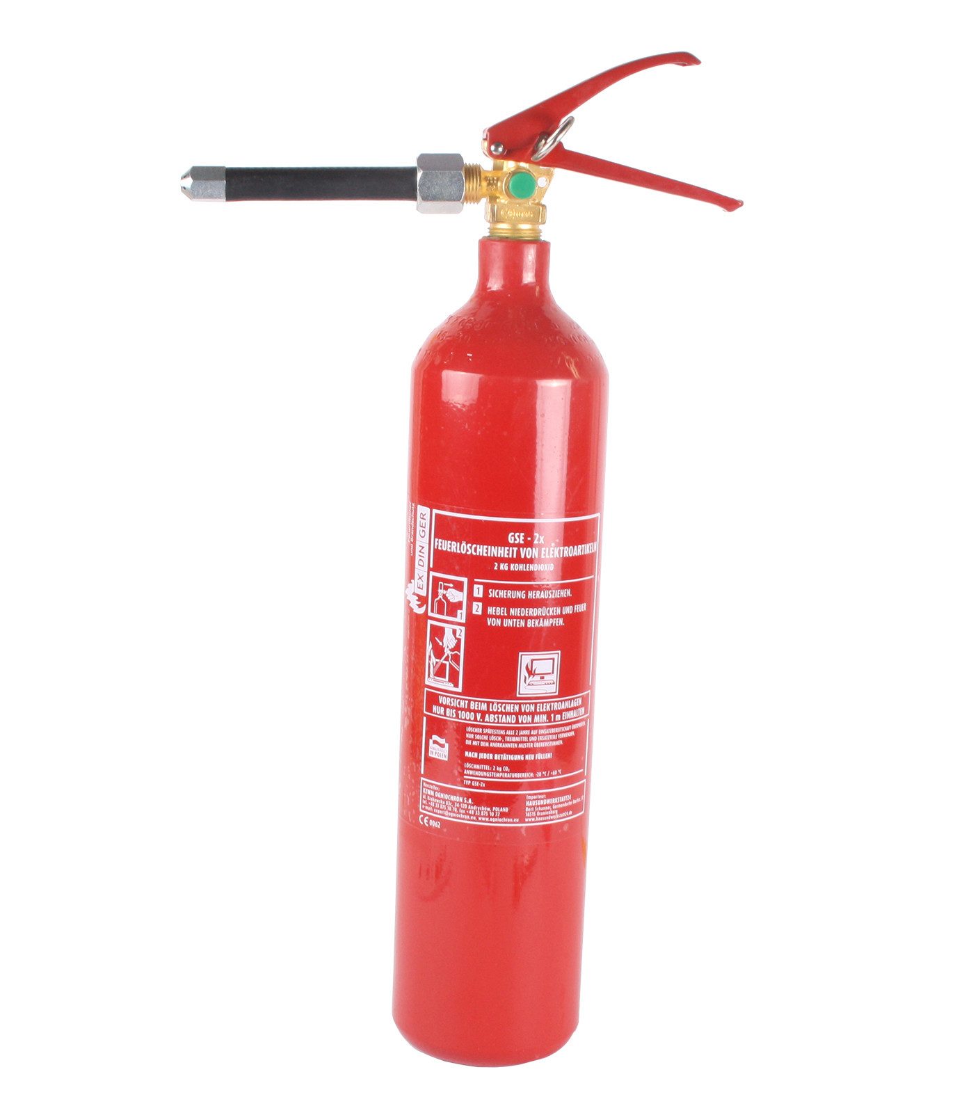 EXDINGER CO2-Feuerlöscher Feuerlöscher CO2 / Kohlendioxid GSE-2XB (1Stück), 2 kg EDV-Löscher, Kohlendioxid