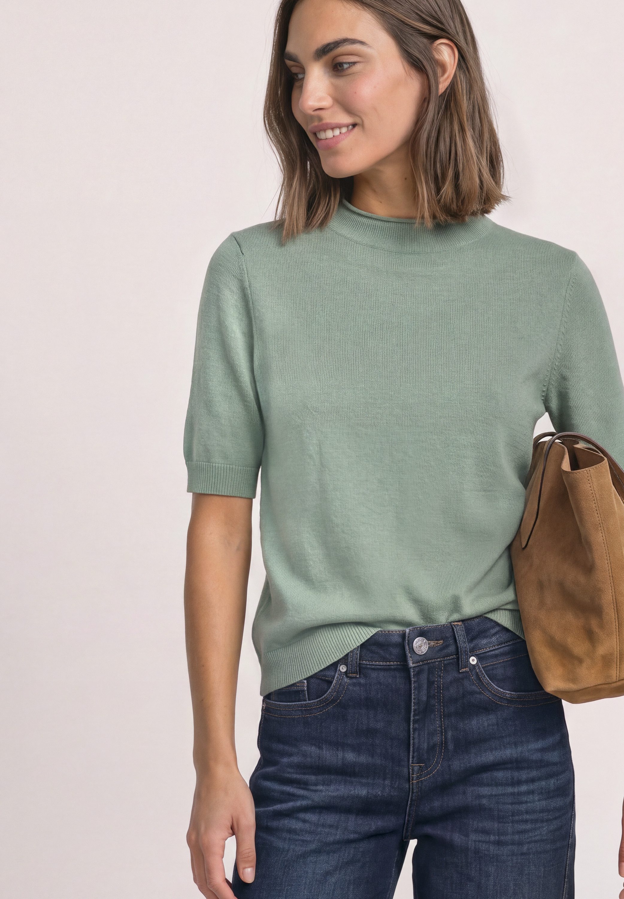 STREET ONE Kurzarmpullover mit Stehkragen