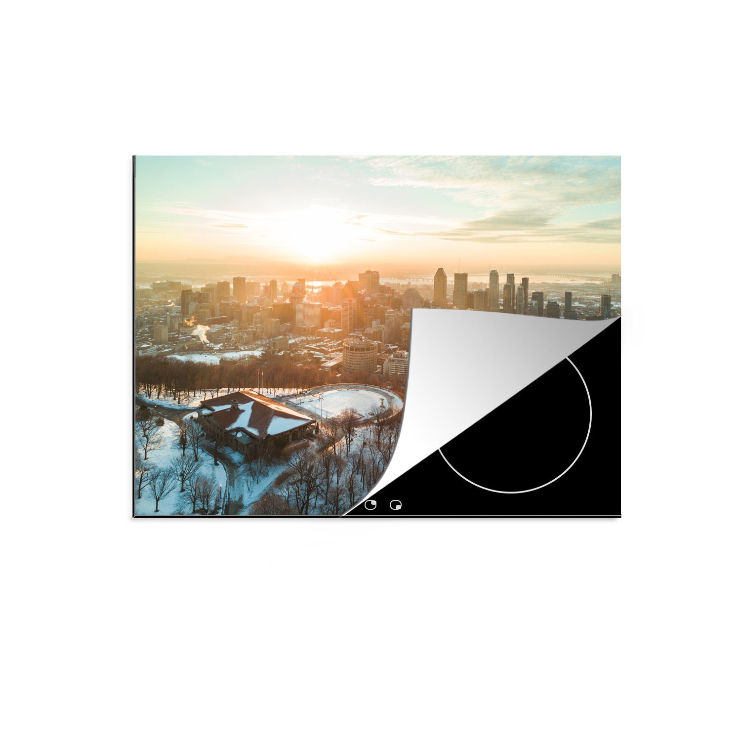 MuchoWow Herdblende-/Abdeckplatte Luftaufnahme des kanadischen Winters in Montreal, Vinyl, (1 tlg), 70x52 cm, Mobile Arbeitsfläche nutzbar, Ceranfeldabdeckung
