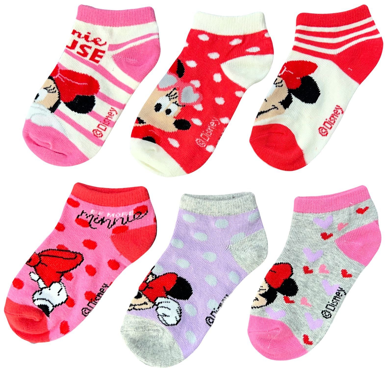 Sneakersocken 6x Minnie Mouse Mädchensocken kurze Strümpfe 23/26 27/31/34