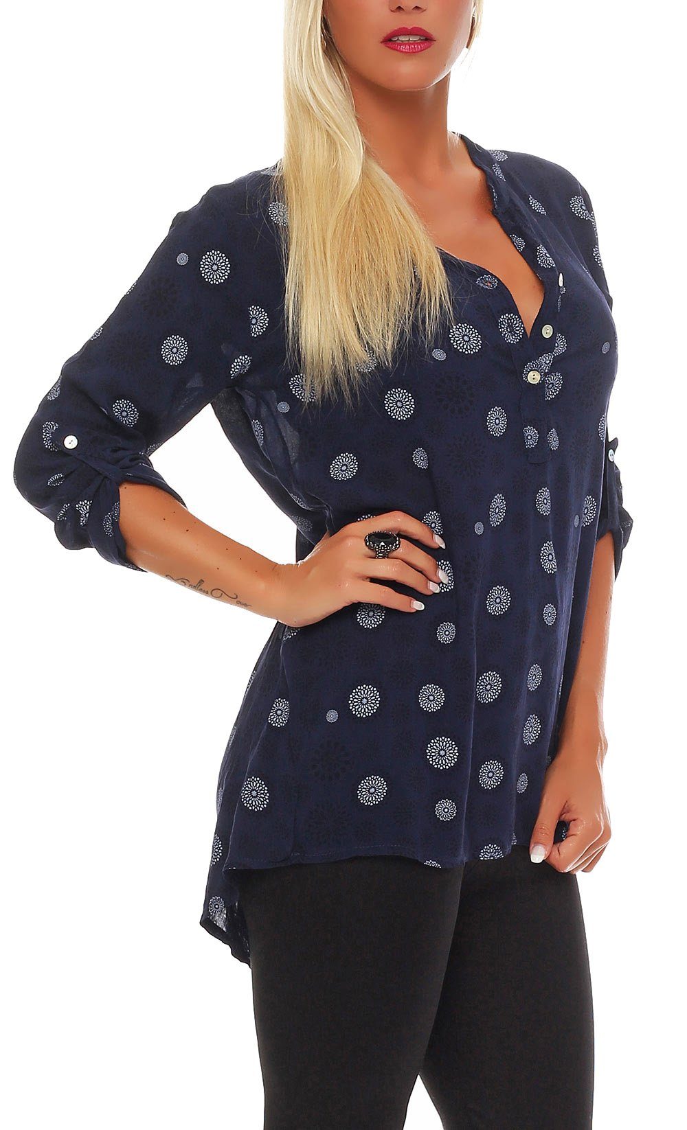 malito more than fashion Schlupfbluse malito Damen Bluse mit Print, Tunika mit ¾ Armen, Blusenshirt auch Bluse mit Kreis Blumen Print 3/4 Ärmeln Einheitsgröße – Bild 2 von 5