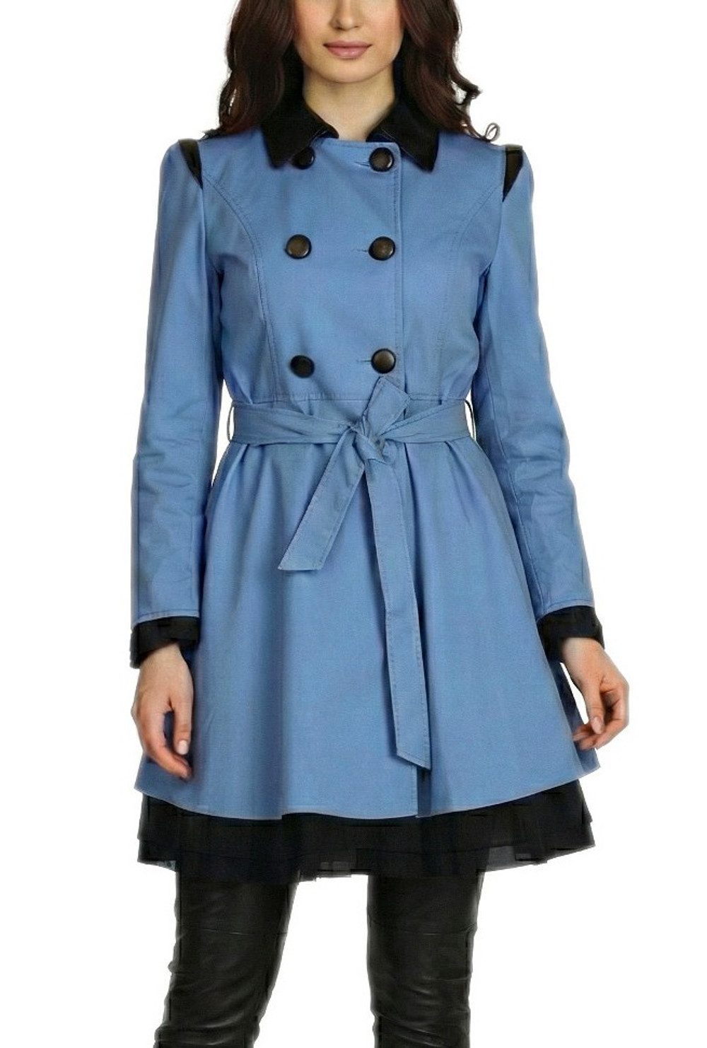 dy_mode Trenchcoat Damen Trenchcoat Übergangsjacke Mantel Figurbetonte Kurzmantel mit verspieltem, ausgestelltem Saum