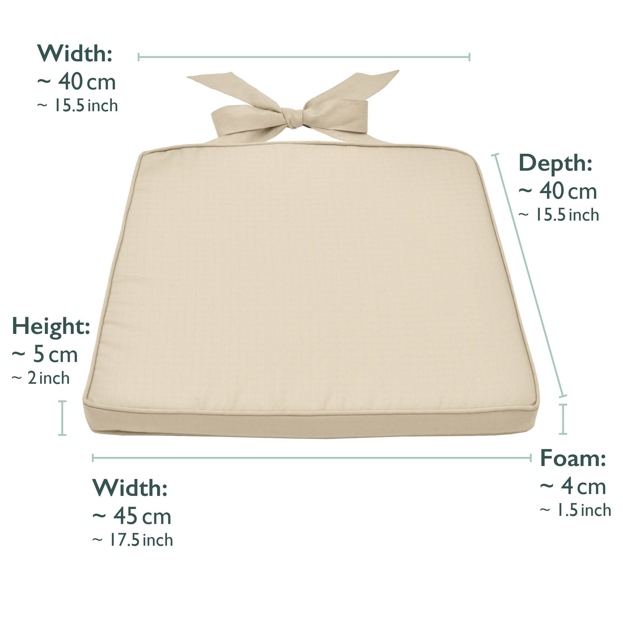 Beautissu Stuhlkissen 4er Set Stuhlkissen Pia, 40x45cm, Natur, Sitzkissen Gartenstuhlkissen, Sitzpolster für Rattanstühle, Outdoor