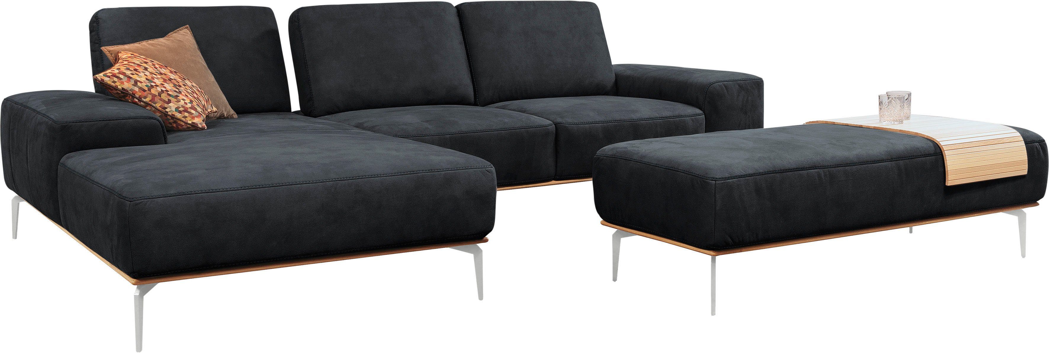 W.SCHILLIG Polsterhocker run, mit elegantem Holzsockel, Füße in Chrom glänzend, Breite 150 cm
