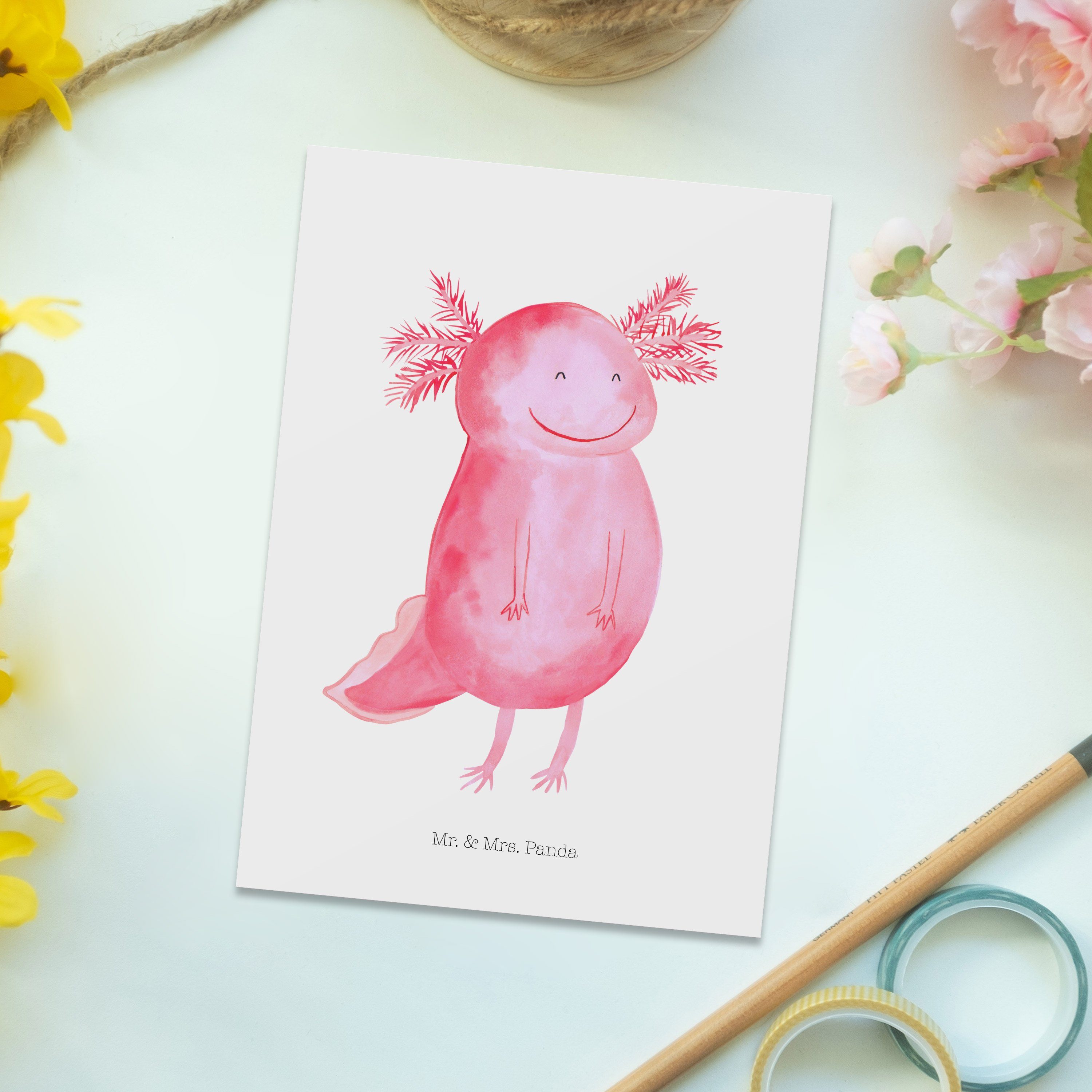 Mr. & Panda Mrs. - Geschenk, - Laune Molch, glücklich Axolotl gute Weiß Karte, Lurch, Postkarte