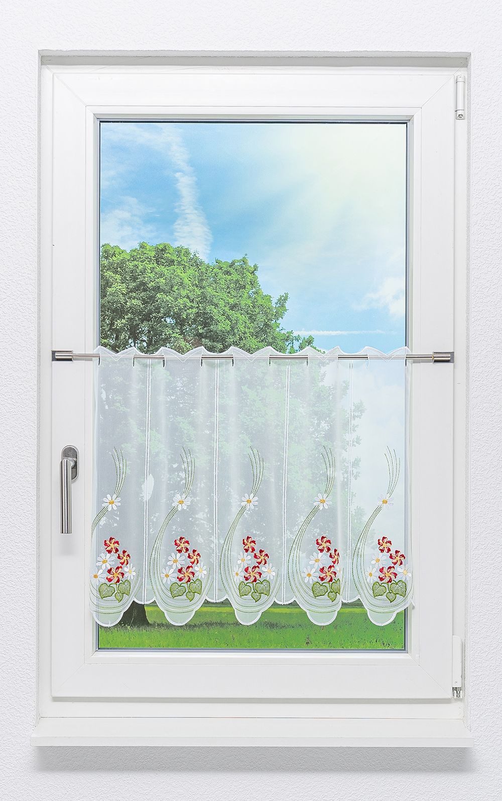 Plauener Spitze® Scheibengardine Frühlingsblüten (1 St), transparent, HxB 50x49.5cm