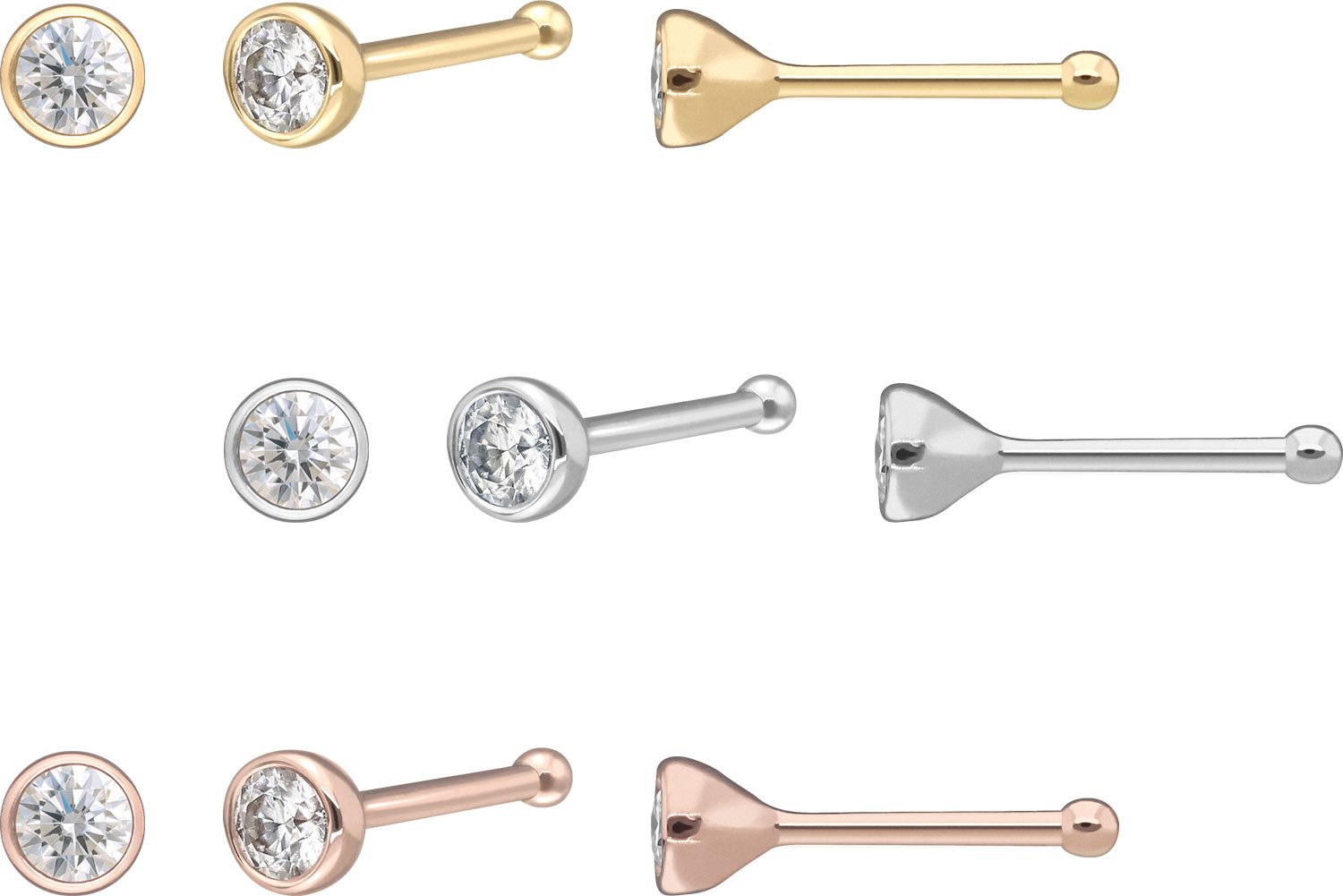 PIERCINGLINE Nasenpiercing 14/18 Karat Gold Nasenstecker Pin RUNDER MOISSAN günstig online kaufen