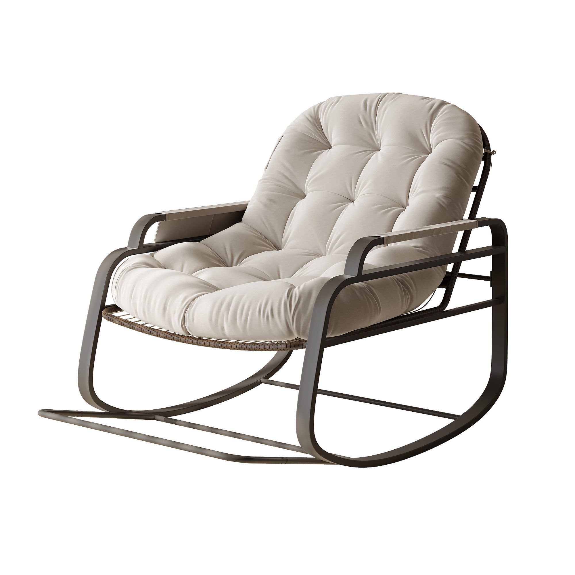 PXloue Schaukelstuhl mit gepolstertem Kissen, Rattanstuhl mit Stahlrahmen, günstig online kaufen