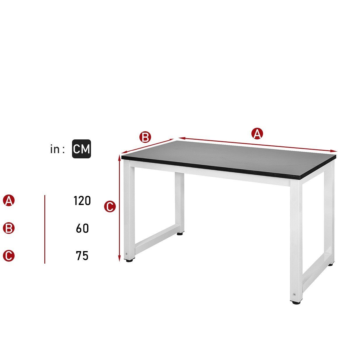 Flieks Schreibtisch, 120*60*75cm | schwarz | Computertisch schwarz Arbeitstisch weiß Stahlgestell
