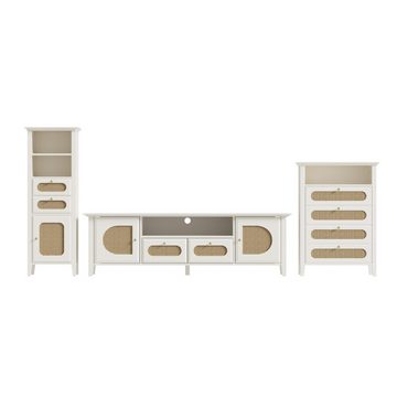 OKWISH Wohnzimmer-Set Rattan-Möbelkombination, (3-St., Sideboard-110*38*80cm,TV-Schrank-160*38*50cm,Hochschrank-140,5*38*50cm), Beine aus massivem Holz und lackiert