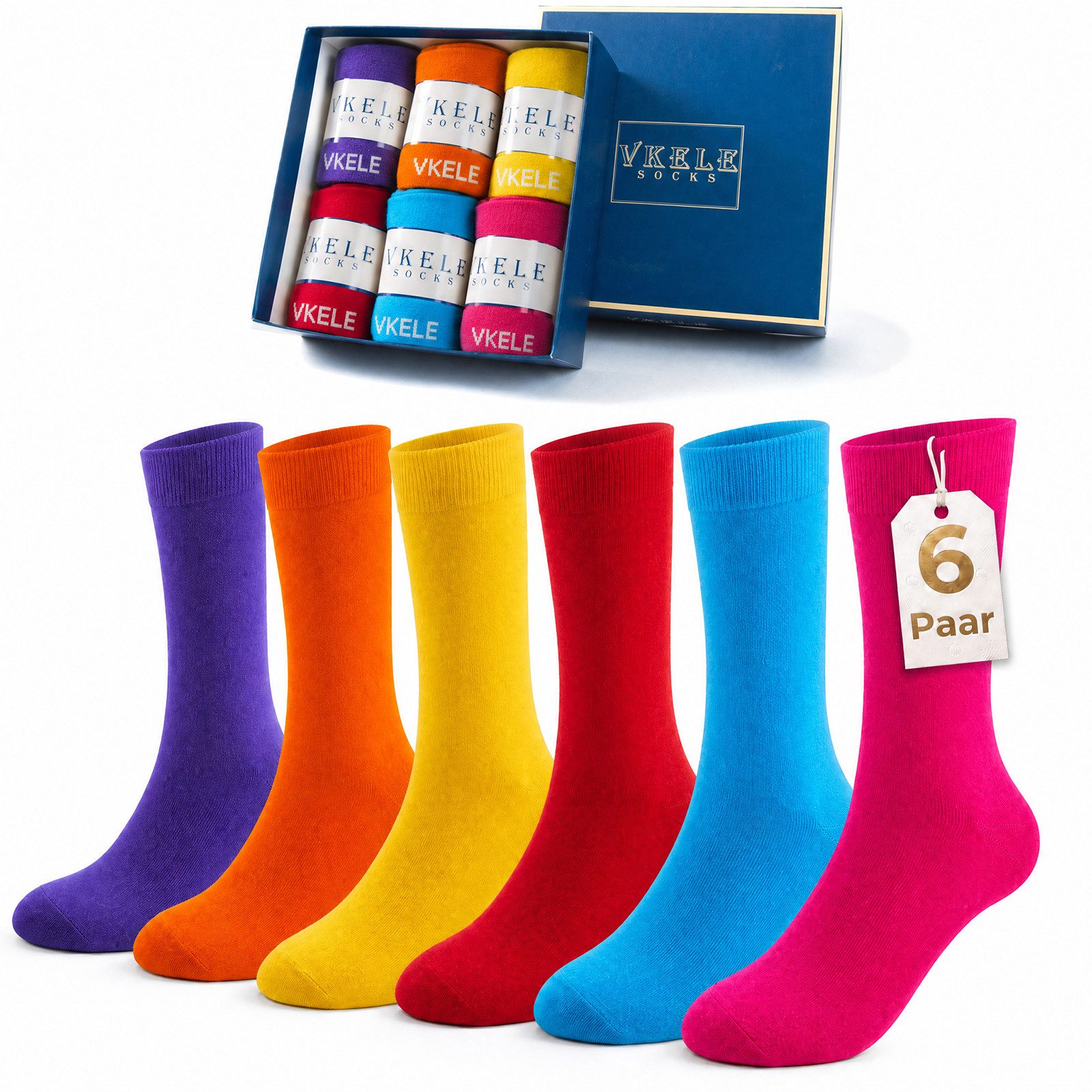 Vkele Businesssocken Bunte Socken (6-Paar) Geschenkpack einfarbige socken herrensocken, Crew Socken