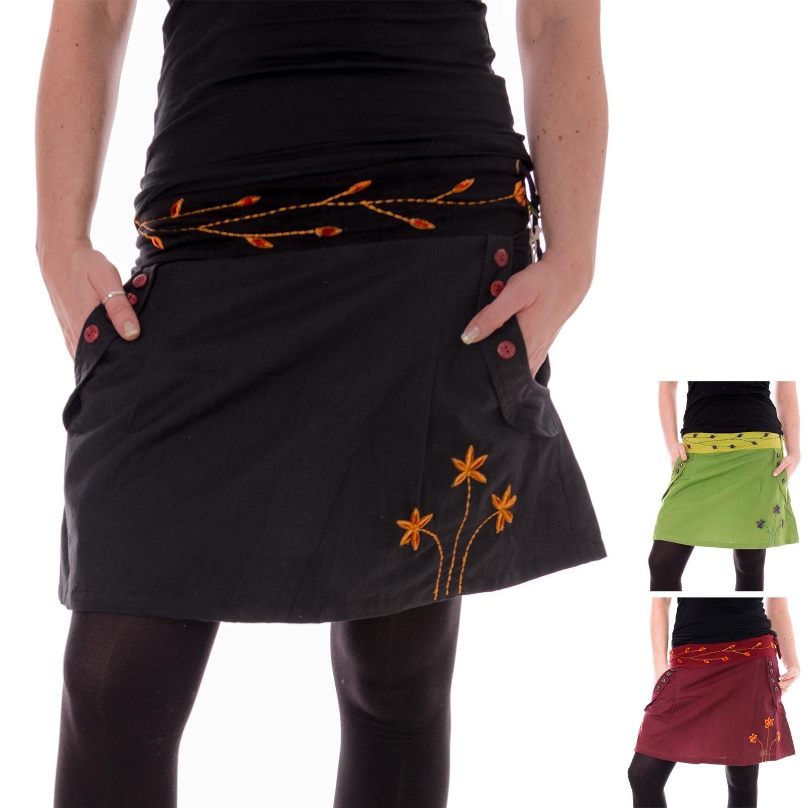 Vishes Minirock Bestickter Baumwollrock mit Blumen günstig online kaufen