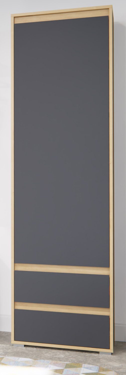 ebuy24 xonox.home Garderobenschrank Torino (Schuhschrank in Eiche und matt grau, 54 x 190 cm) Variable Inneneinteilung, mit Schubladen