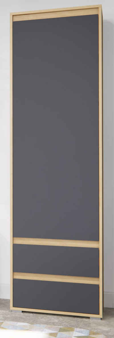 xonox.home Garderobenschrank Torino (Schuhschrank in Eiche und matt grau, 54 x 190 cm) Variable Inneneinteilung, mit Schubladen