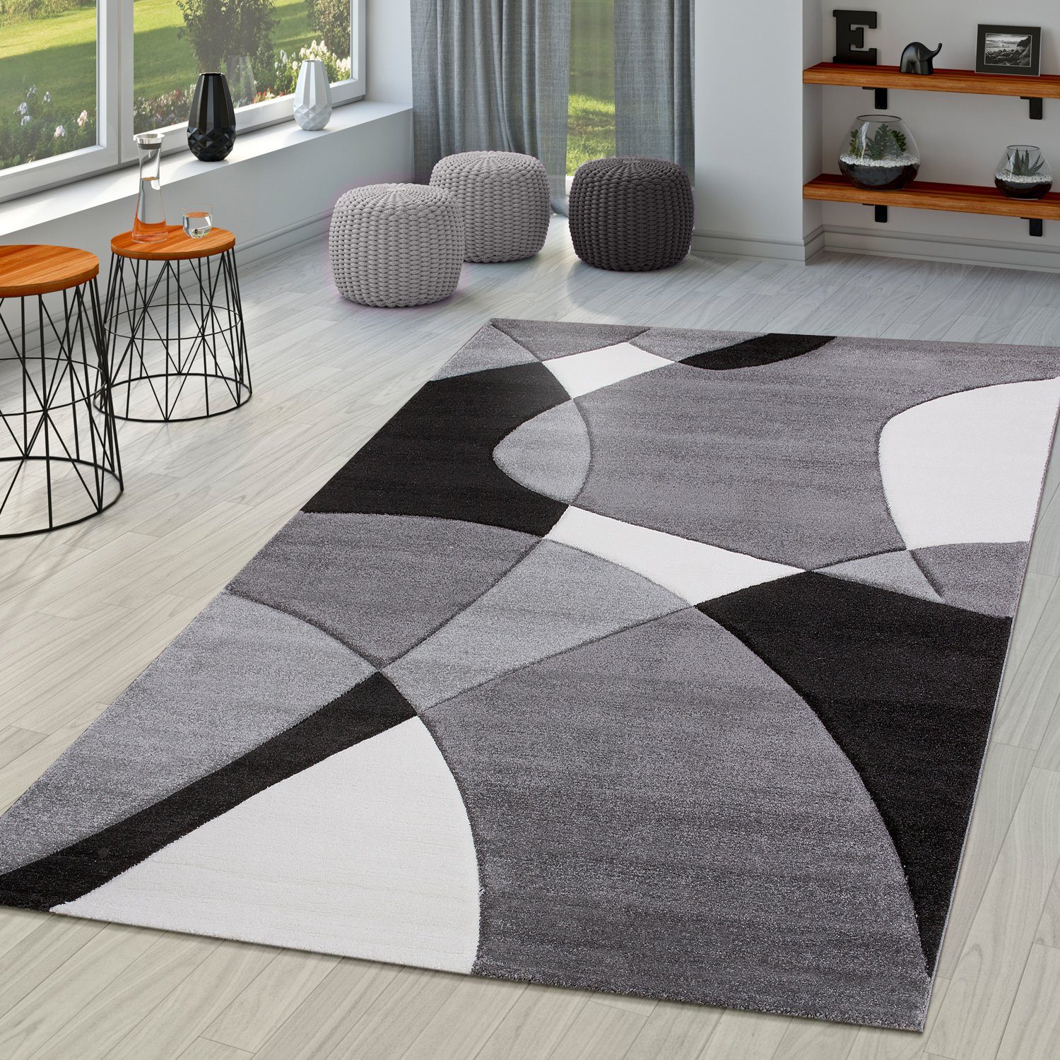 Optik, rechteckig, Home, Moderner TT Kurzflor 2 Wohnzimmer Teppich 3D Schwarz-Weiß Teppich mm 16 Höhe: