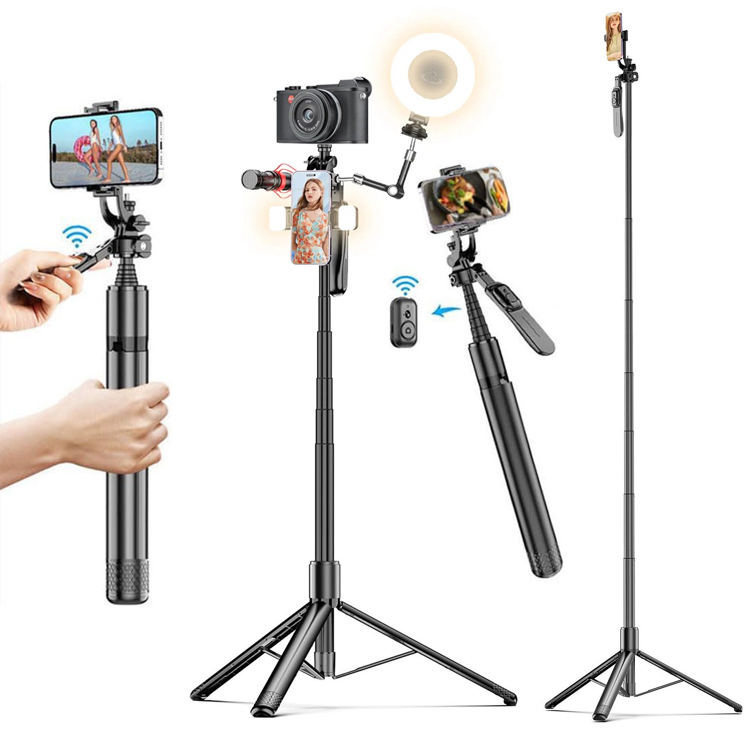 Selfie-Stick Selfie Stick Bluetooth Selfie Stick Stativkopf Bluetooth-Fernbedienung