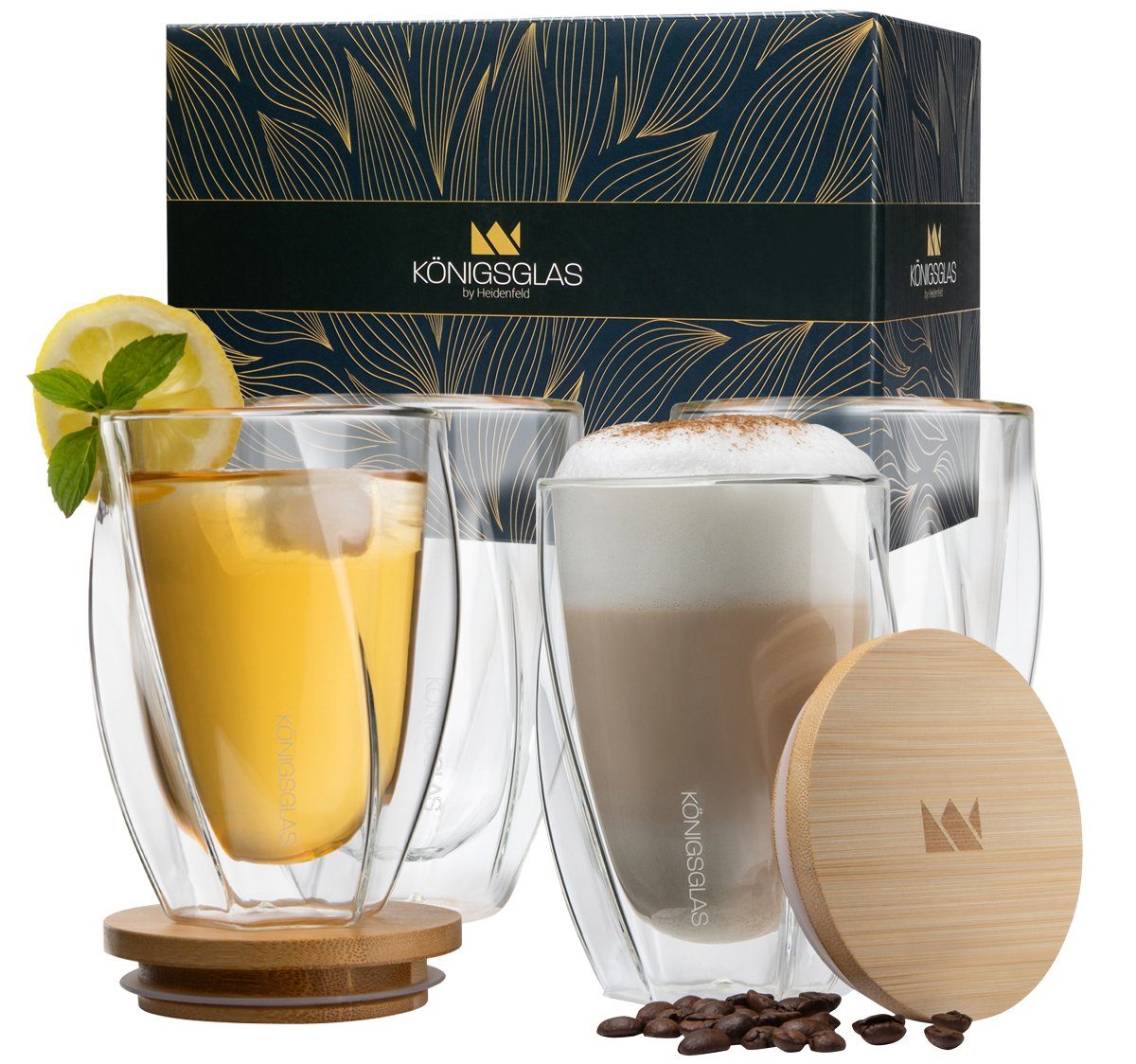 Königsglas Стекло-Set Swing doppelwandige Стекло 2/4er Glas Set 250/350 ml Cocktailgläser, Premium Latte Macchiato Стекло aus Borosilikatglas, Trinkglas Kaffee Cappuccino Tasse Teeglas