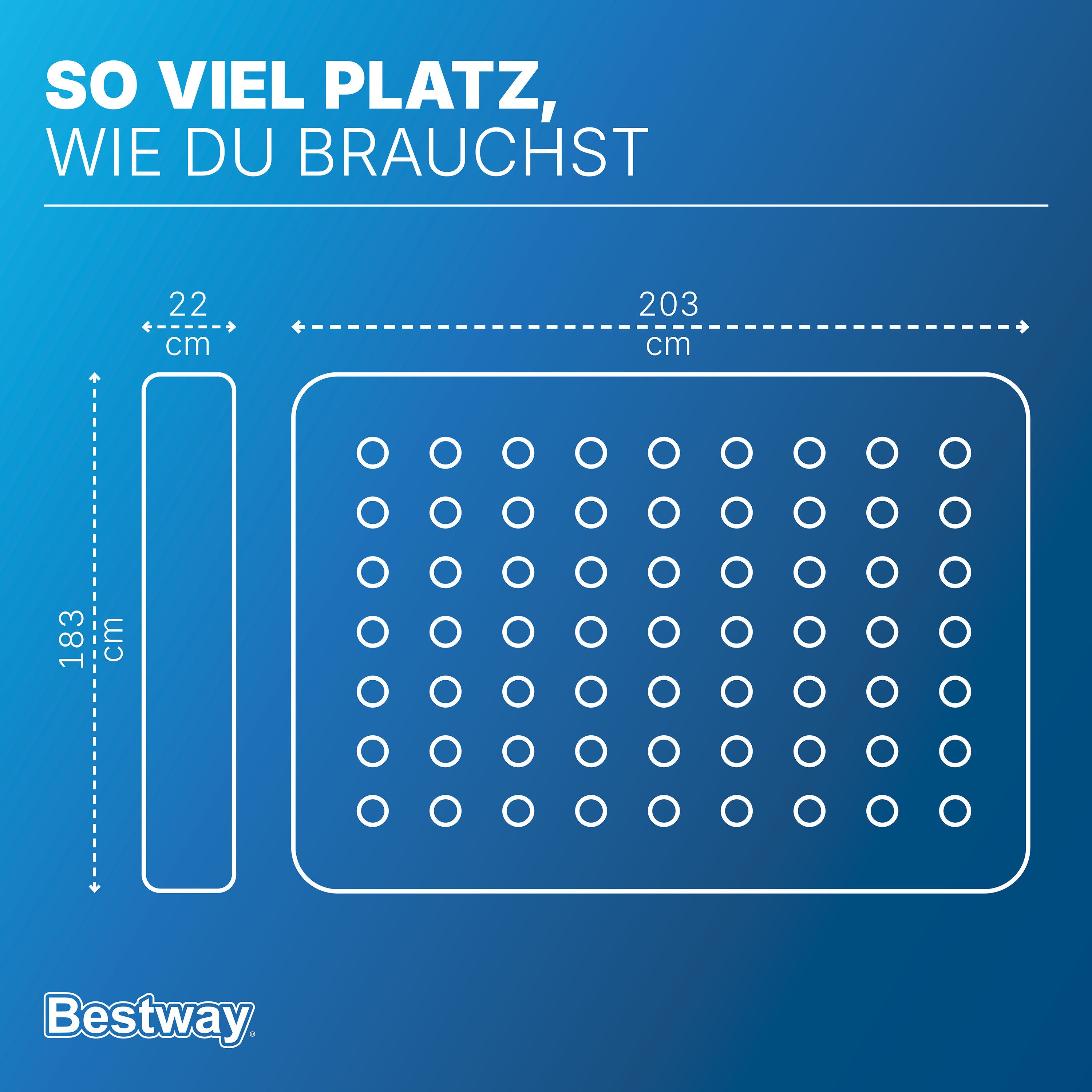 Bestway Luftbett 203 x 183 x 22 cm, (Packung, 1-tlg., Inkl. externer Elektropumpe, Für 2 Personen), Ideal für den Innen- und Außengebrauch