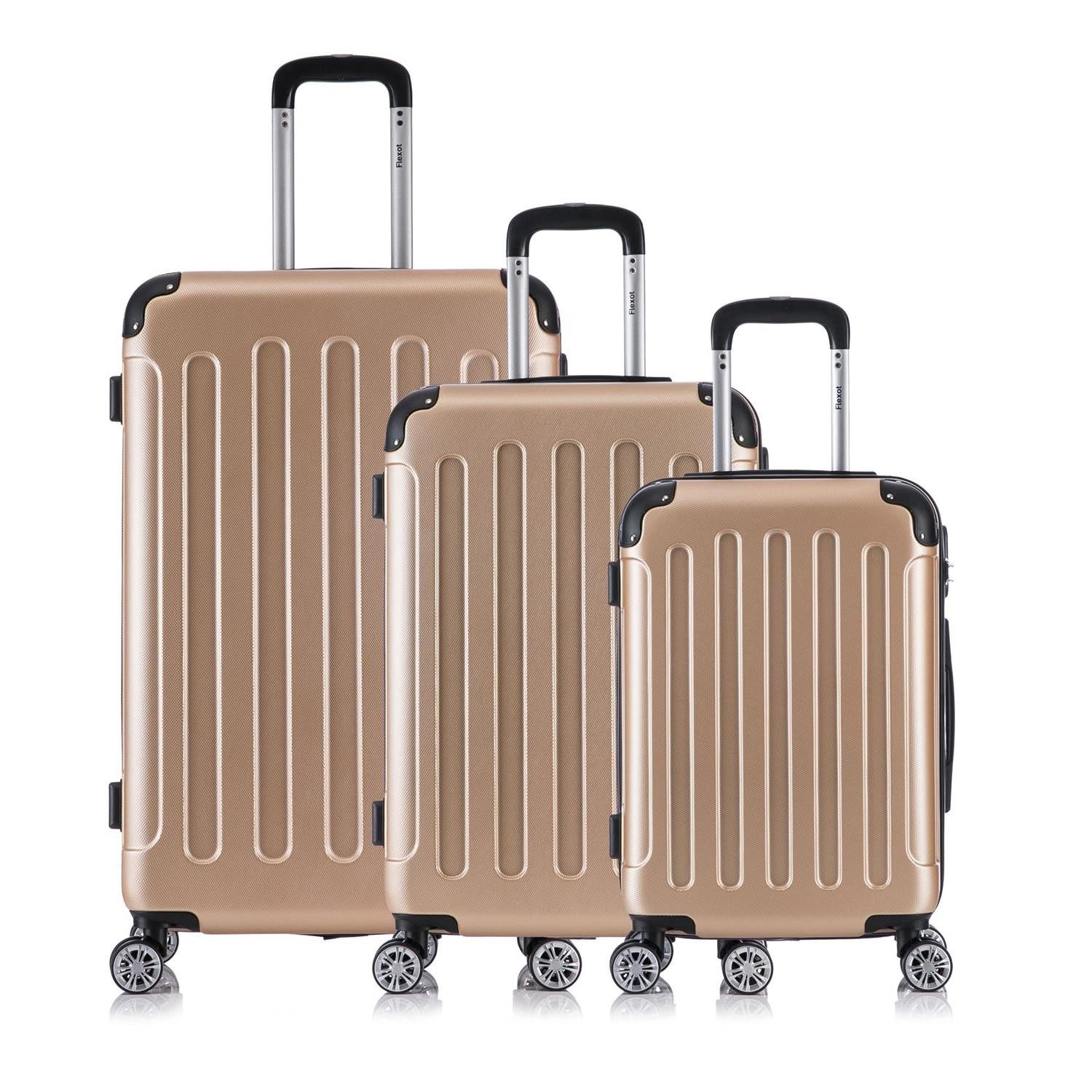 Flexot Hartschalen-Trolley F-2045 Kofferset, 360° Rollen, robuster Reisekoffer, Bordcase, 4 Rollen, Robuster und moderner Koffer mit vier 360° Rollen und Zahlenschloss