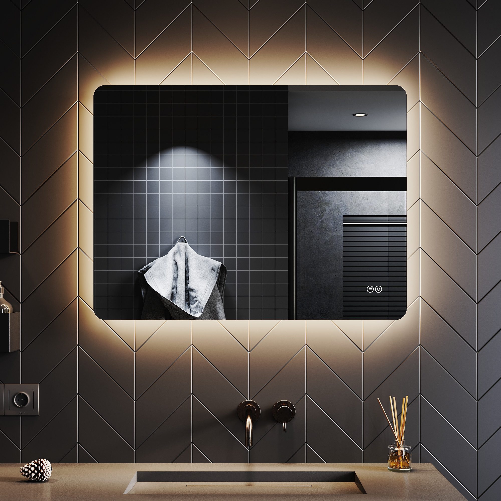 SONNI Badspiegel Spiegel mit dreifarbigem LED-Licht, 80 x 60 cm, Lichtspieg günstig online kaufen