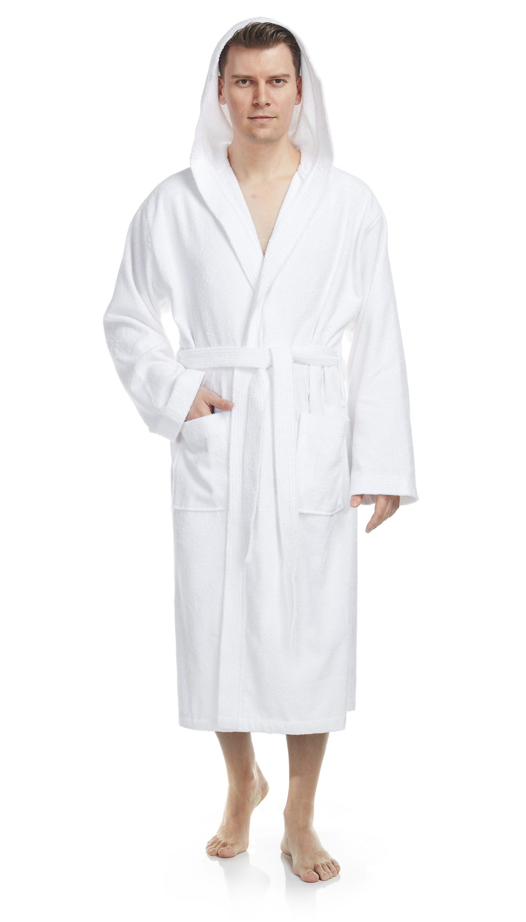 Herrenbademantel Pacific, waden lang, mit Kapuze, 100% Baumwolle, für Spa & Zuhause