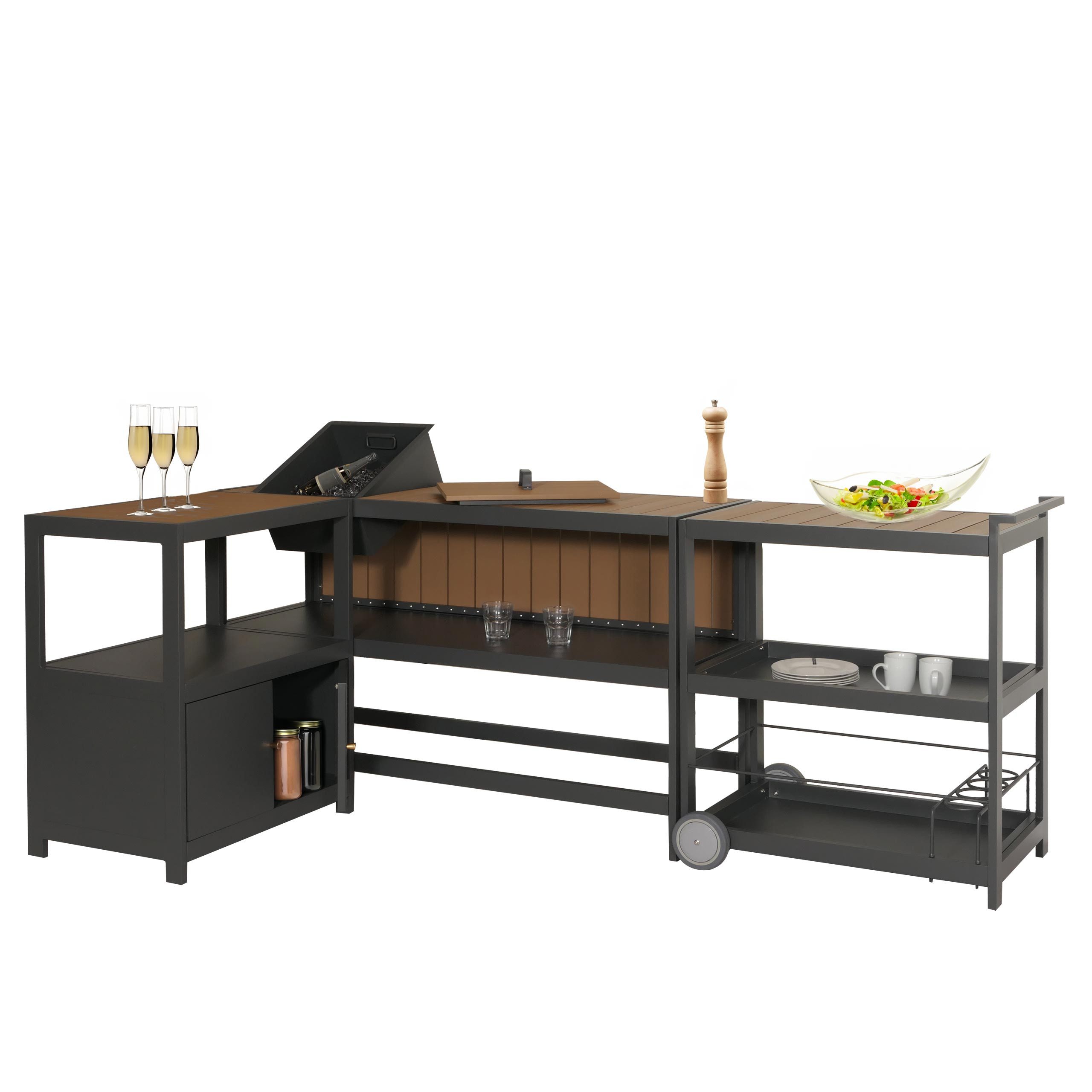 MCW Outdoor-Küche MCW-M64, Element mit Schrankfach, 3 Etagen, mit Rollen, Griff, Schraubfuß