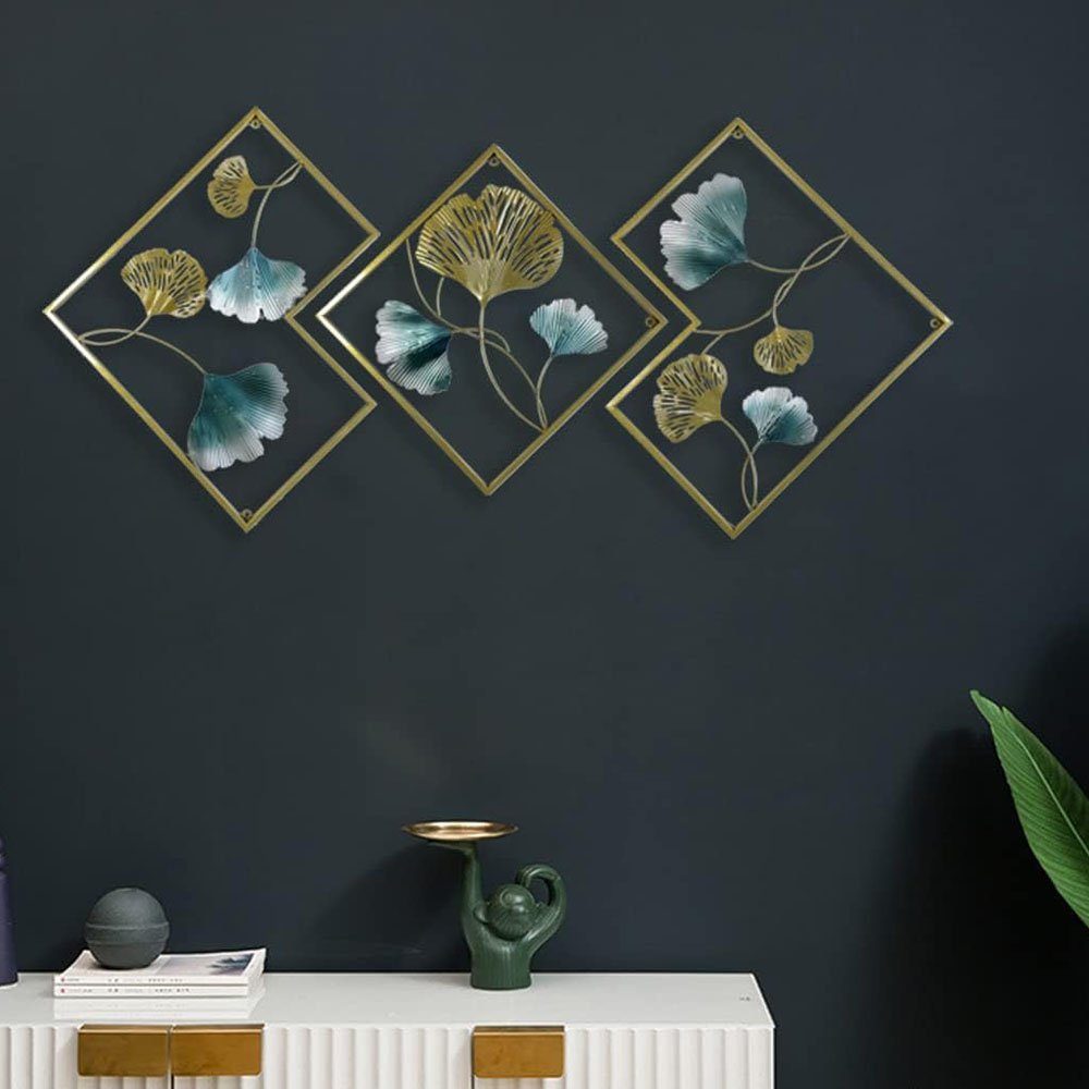 NUODWELL Wanddekoobjekt 3 Stück Eisen Ginkgo Wandskulpturen Metall Wandbeha günstig online kaufen