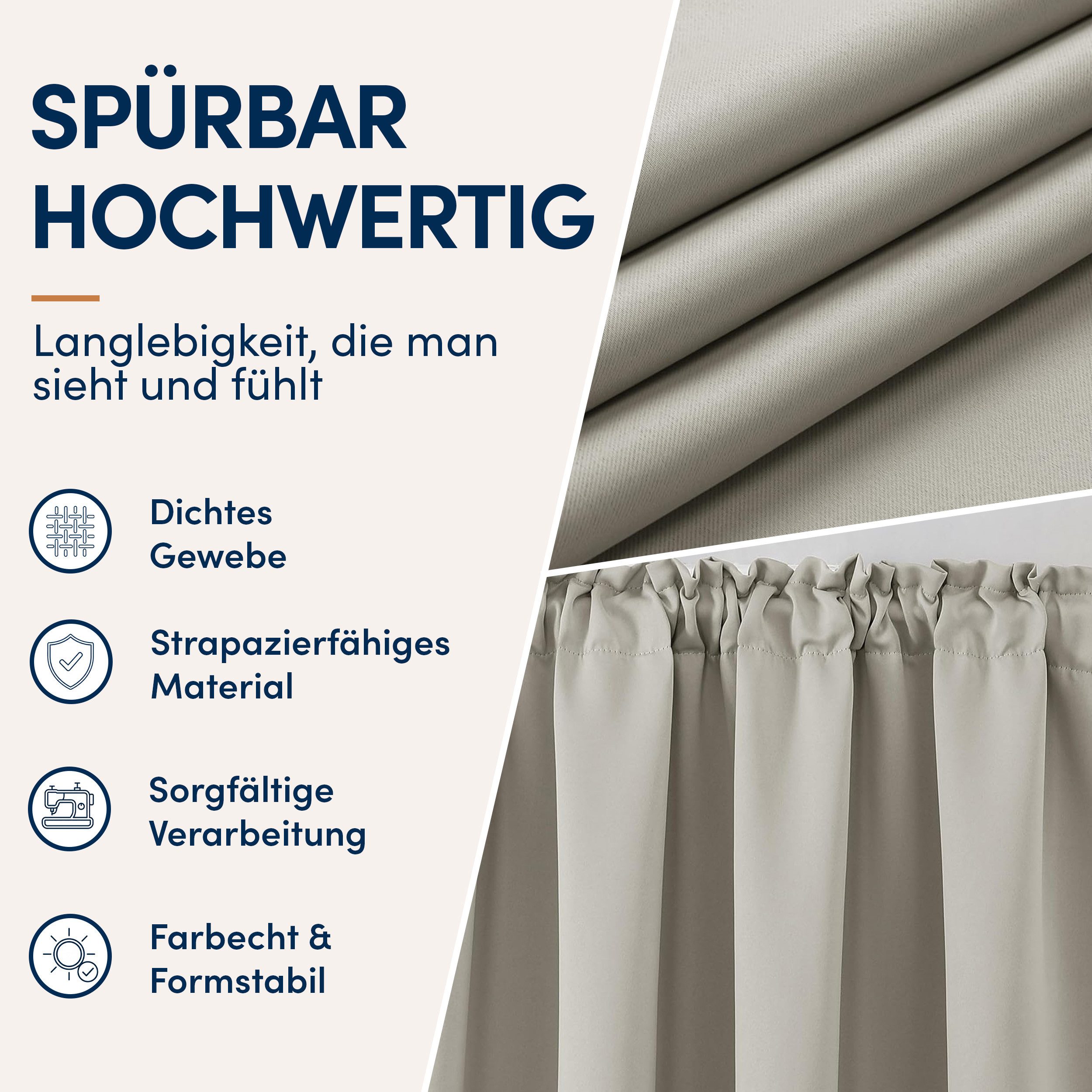 Stoffschmiede Gardine Blickdicht - Kräuselband & Ösen, Kräuselband – Bild 3 von 5