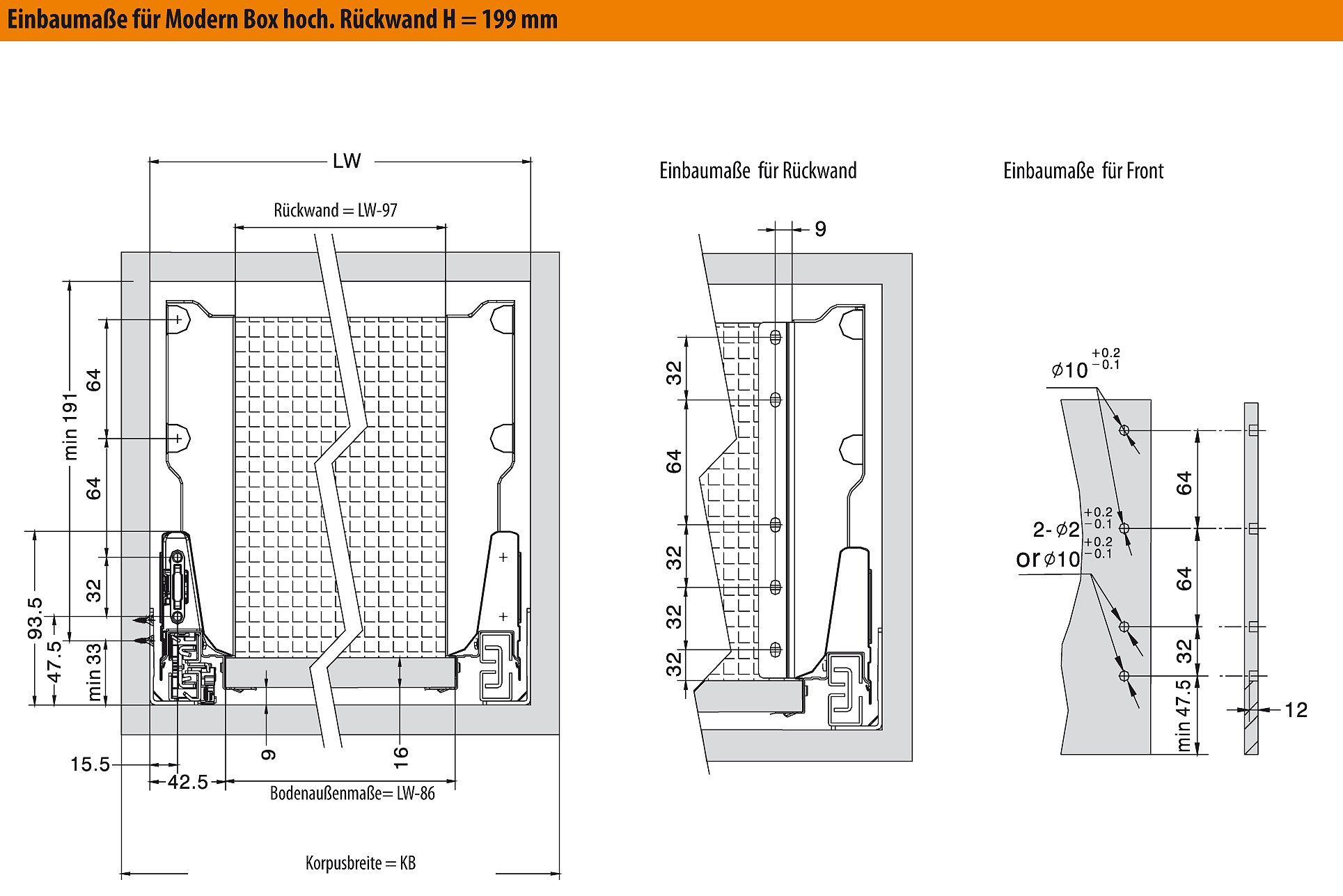 SO-TECH® Schubkasten Schubladensystem Modern Box Zargenhöhe 199 mm, Nennlänge 250-550 mm Soft-Close grau – Bild 3 von 5