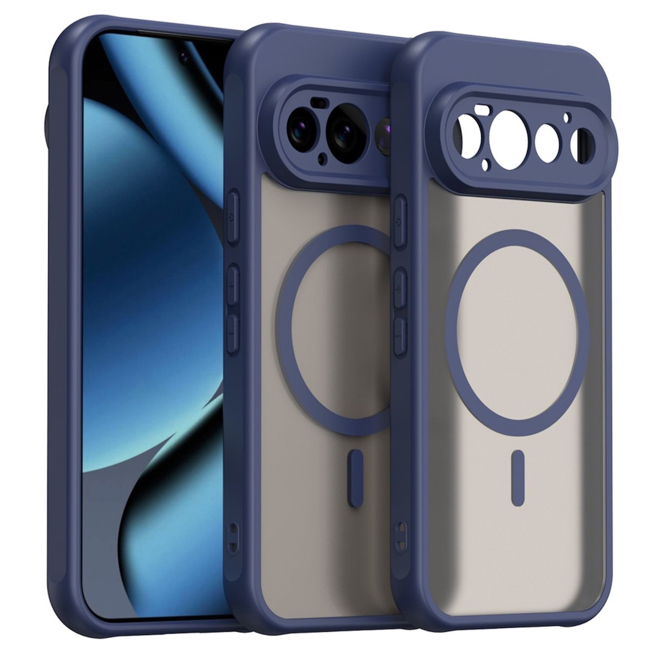 Wigento Handyhülle MagSafe Silikon Google Pixel 11 Pro TPU Kameraschutz Matt Blau 6,3 Zoll, Magnetisch, Durchsichtig, Stoßfest
