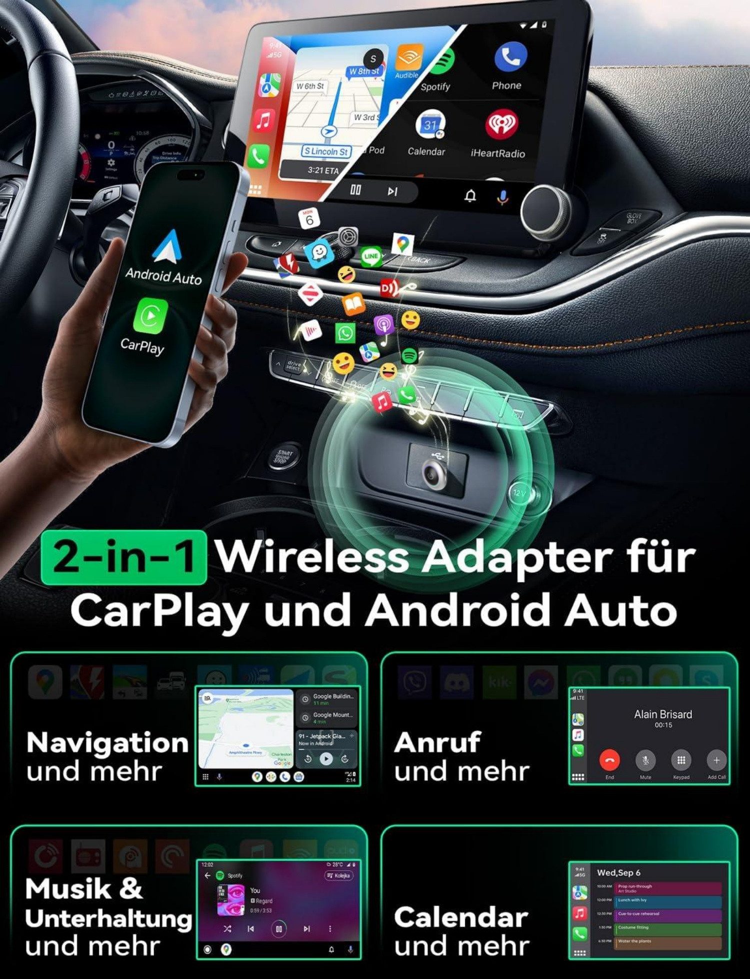 ibettertec Wireless Carplay & Android Auto Adapter,Mini & Stabiler 2-in-1-Dongle Adapter Plug und Play, zu USB Typ A, Kompatibel zu Convert Wired CarPlay/Android Auto zu Wireless, mit iOS 10+ und Fahrzeugen mit kabelgebundenem CarPlay